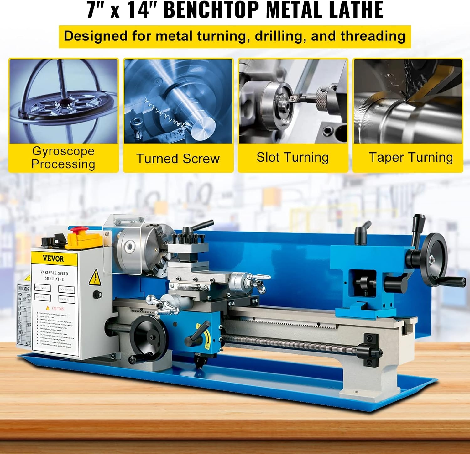 image:imageVEVOR Compact Metal Lathe 7 x 14 Adjustable Speed 02500 RPM Equipped with 4 3jaw Chuck Ideal for Metalworking Benchtop Design for Metal Turning Projects