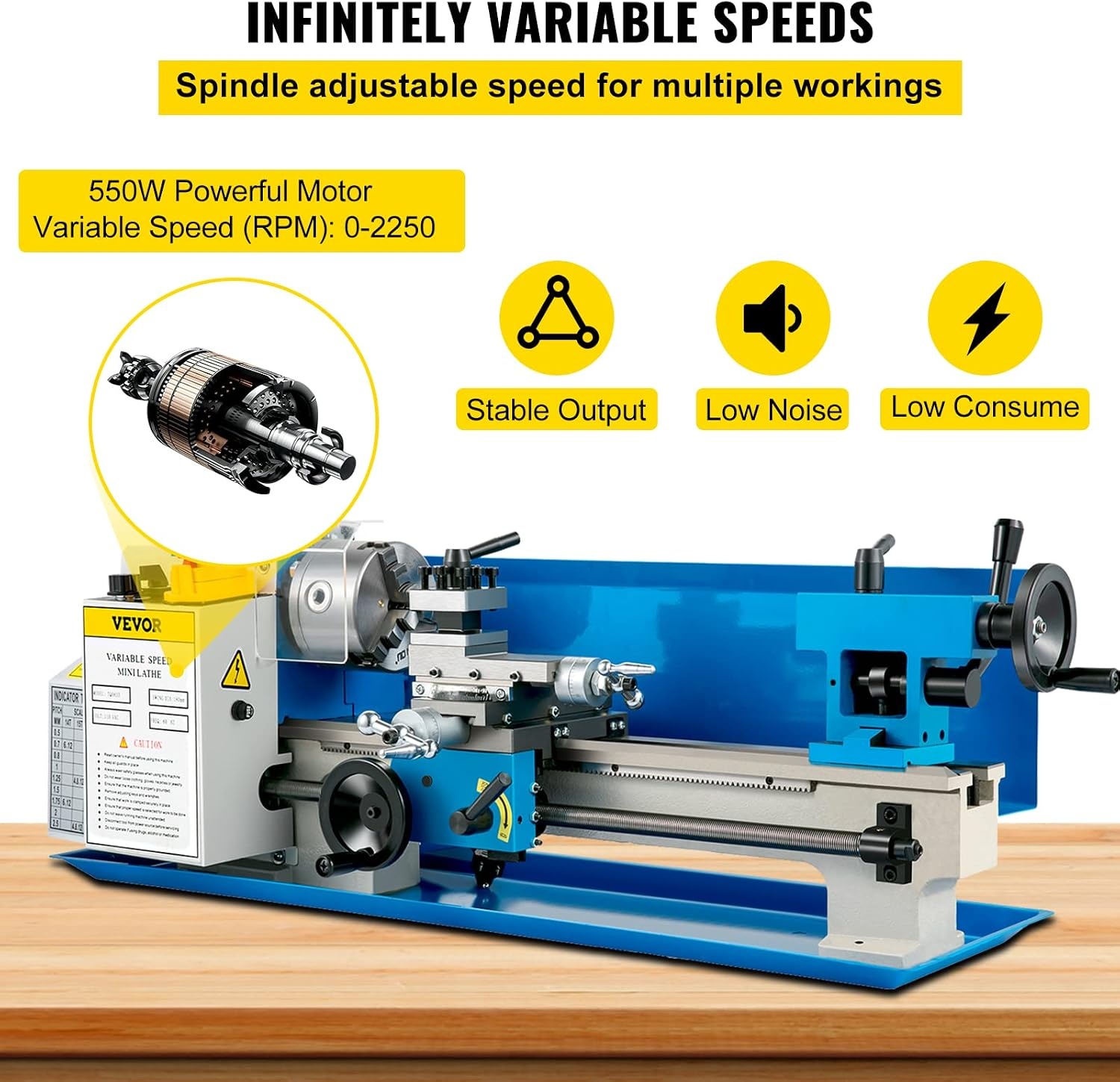image:imageVEVOR Compact Metal Lathe 7 x 14 Adjustable Speed 02500 RPM Equipped with 4 3jaw Chuck Ideal for Metalworking Benchtop Design for Metal Turning Projects