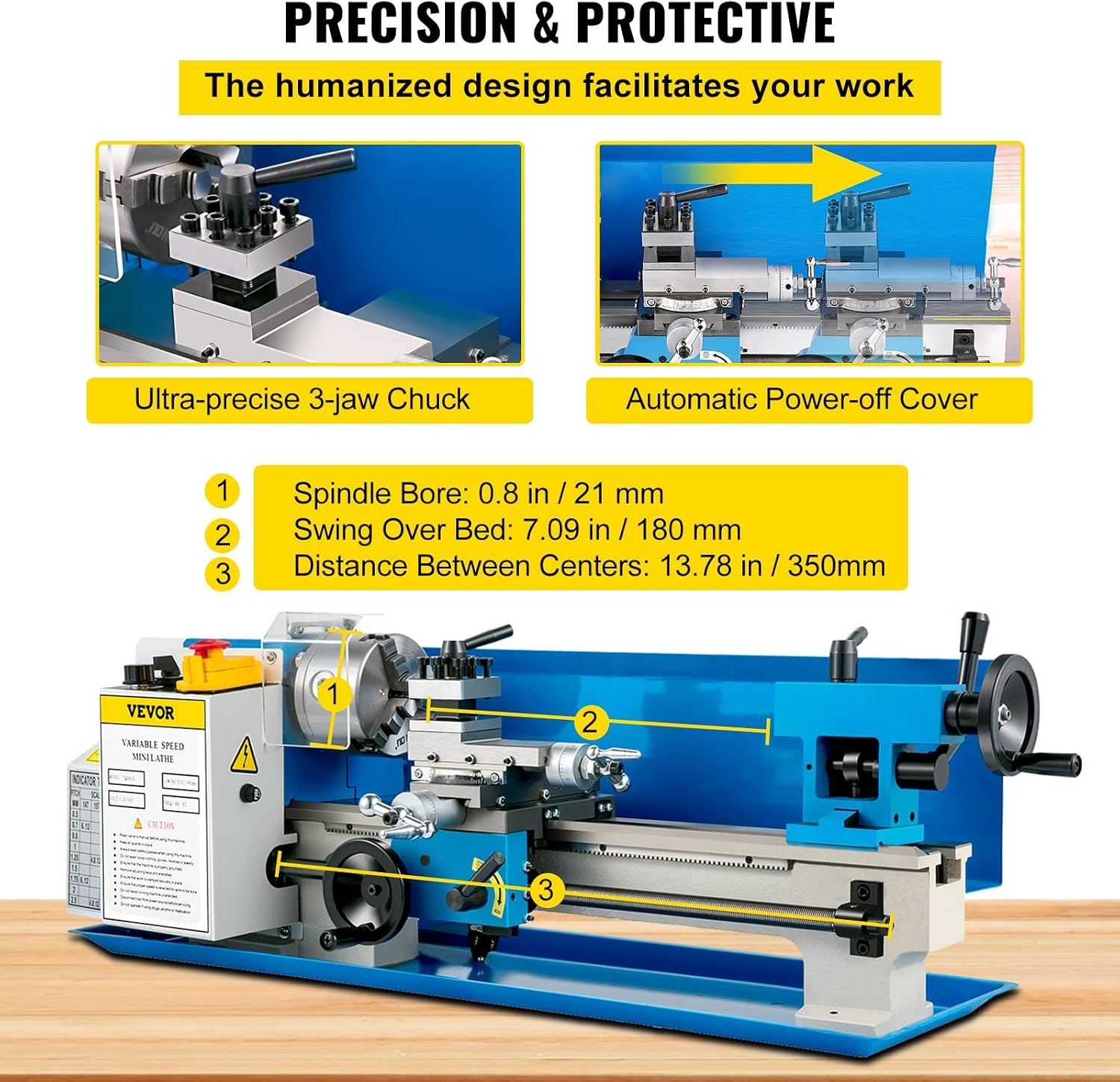 image:imageVEVOR Compact Metal Lathe 7 x 14 Adjustable Speed 02500 RPM Equipped with 4 3jaw Chuck Ideal for Metalworking Benchtop Design for Metal Turning Projects