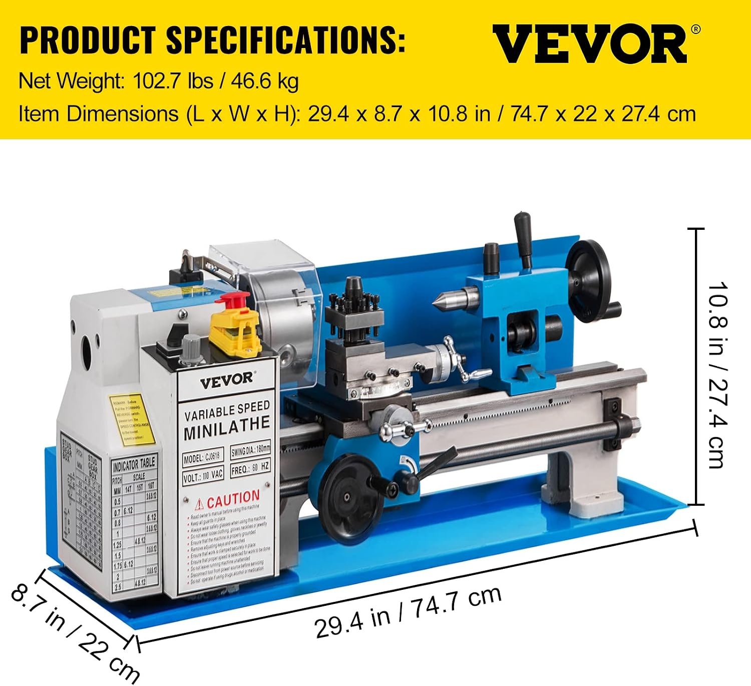 image:imageVEVOR Compact Metal Lathe 7 x 14 Adjustable Speed 02500 RPM Equipped with 4 3jaw Chuck Ideal for Metalworking Benchtop Design for Metal Turning Projects