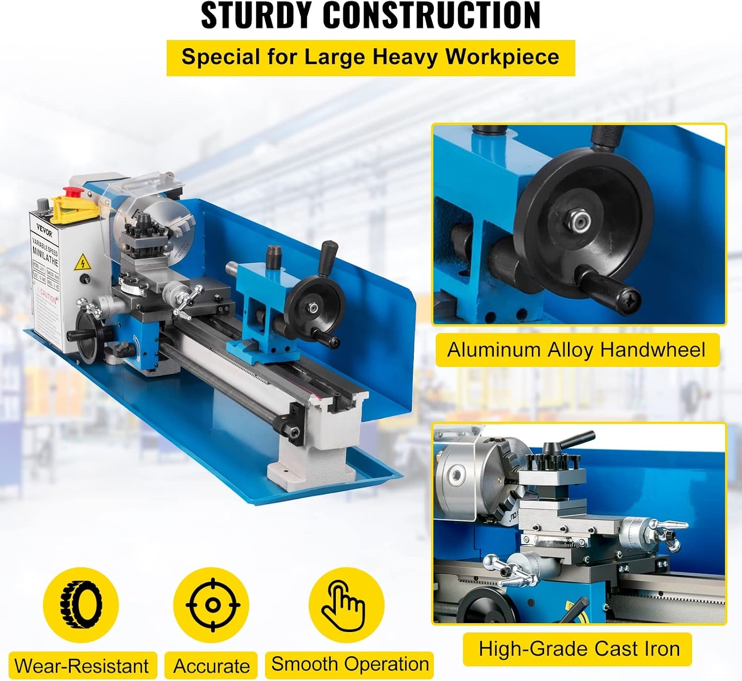 image:imageVEVOR Compact Metal Lathe 7 x 14 Adjustable Speed 02500 RPM Equipped with 4 3jaw Chuck Ideal for Metalworking Benchtop Design for Metal Turning Projects