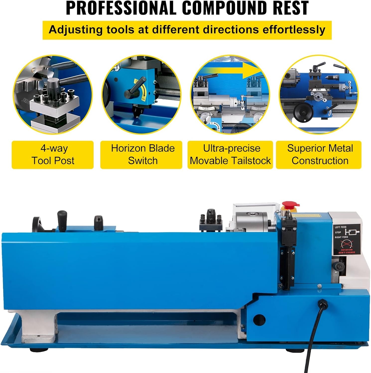image:imageVEVOR Compact Metal Lathe 7 x 14 Adjustable Speed 02500 RPM Equipped with 4 3jaw Chuck Ideal for Metalworking Benchtop Design for Metal Turning Projects