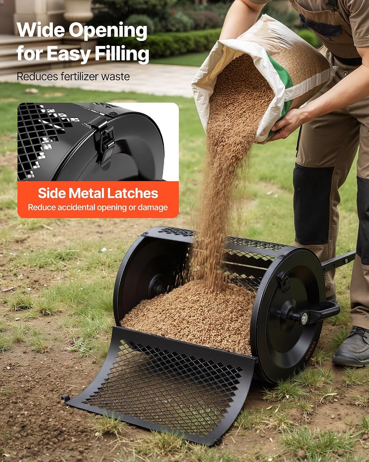 image:imageVEVOR Compost Spreader 36 Wide Peat Moss Spreader with PushTow Handle 4 Heights Adjustable PowderCoated Steel Garden Peat Moss Roller Heavy Duty Grass Seed Roller for Planting Seeding Black165in