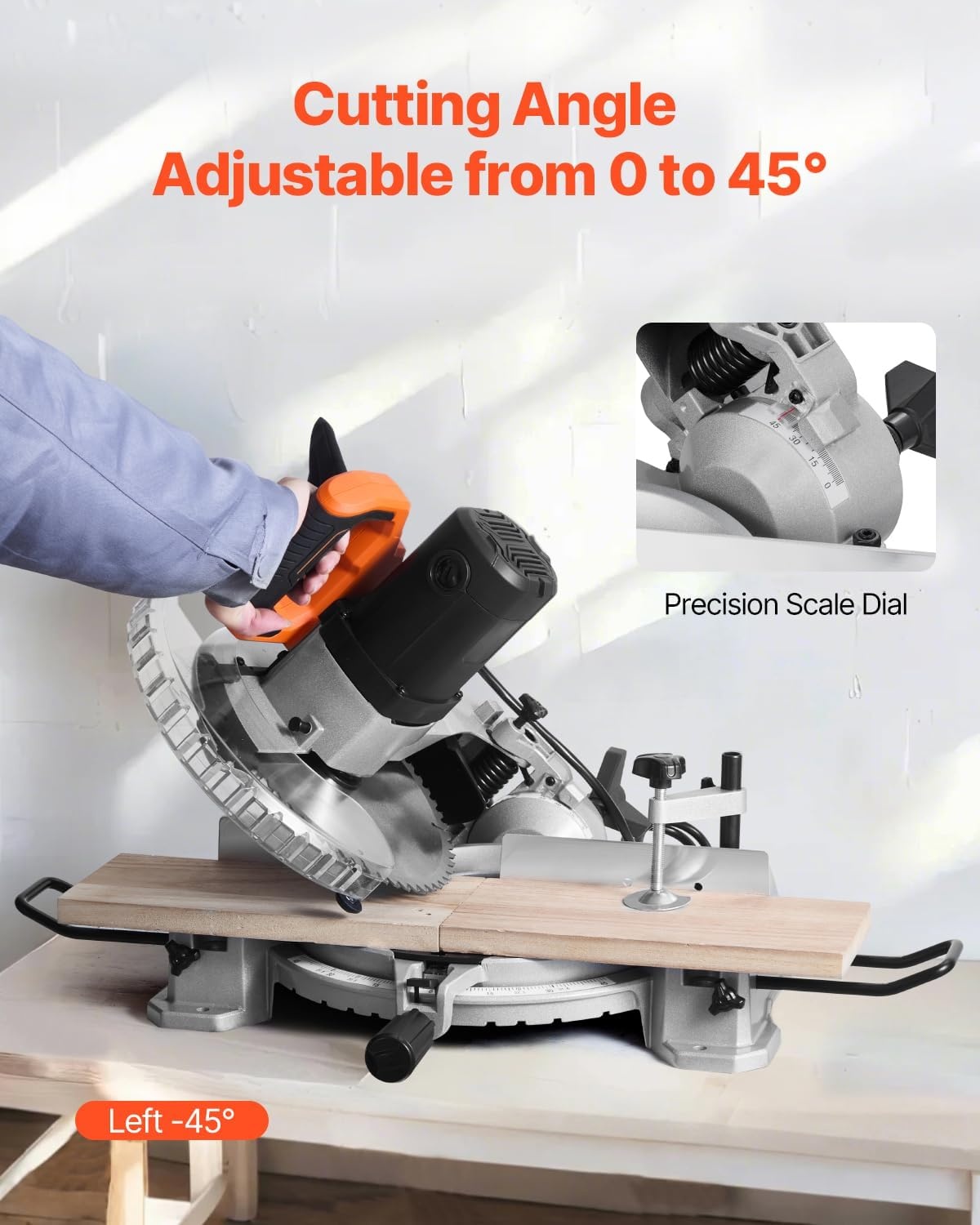 image:imageVEVOR Compound Miter Saw 10Inch Blade 15 Amp Motor 60Tooth Corded Single Bevel 045 LED Precision Alignment Angle Adjustable Lightweight Cast Aluminum Base for Wood Composite DeckingSingle Bevel10
