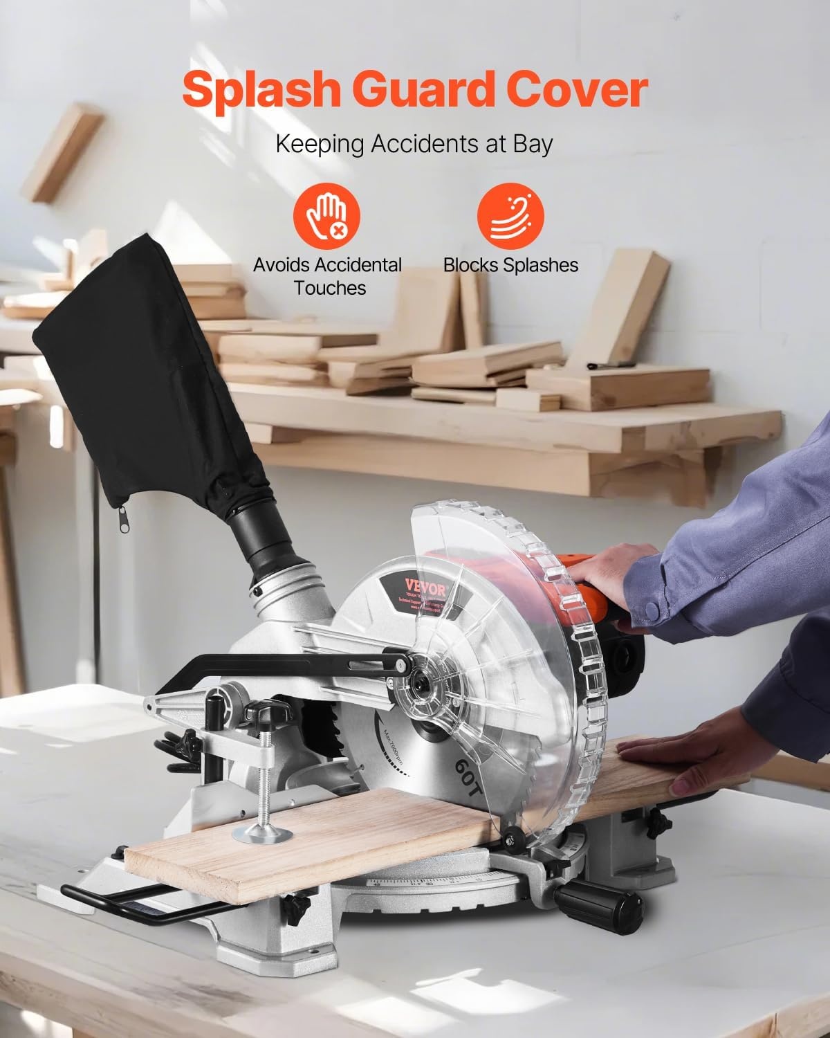 image:imageVEVOR Compound Miter Saw 10Inch Blade 15 Amp Motor 60Tooth Corded Single Bevel 045 LED Precision Alignment Angle Adjustable Lightweight Cast Aluminum Base for Wood Composite DeckingSingle Bevel10