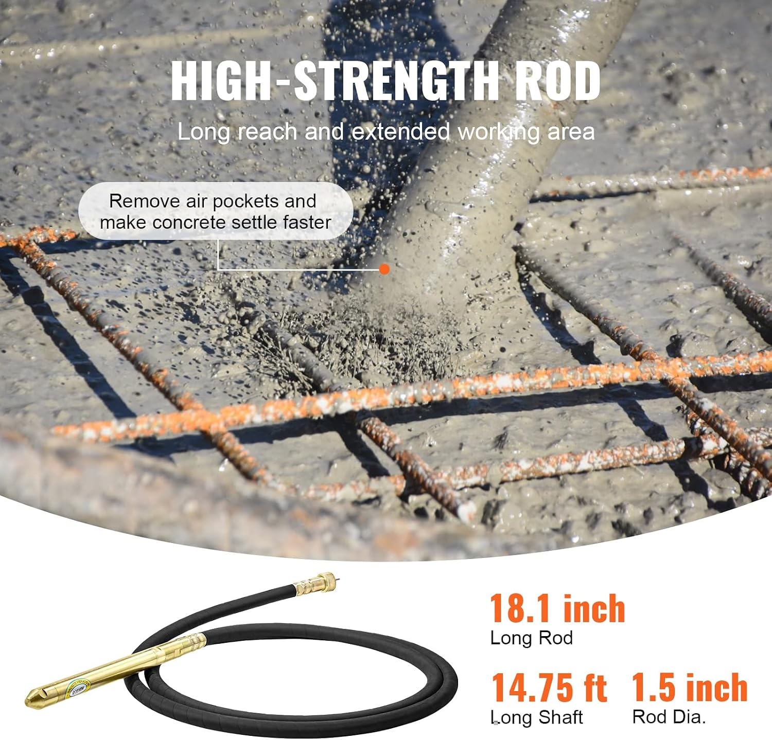 image:imageVEVOR Concrete Vibrator 1300W Power 16000 Vibrations Per Minute Durable 2HP Copper Engine Portable for Construction Comes with 1475ft Shaft Ideal for Removing Air Pockets amp SmoothingShaft new version