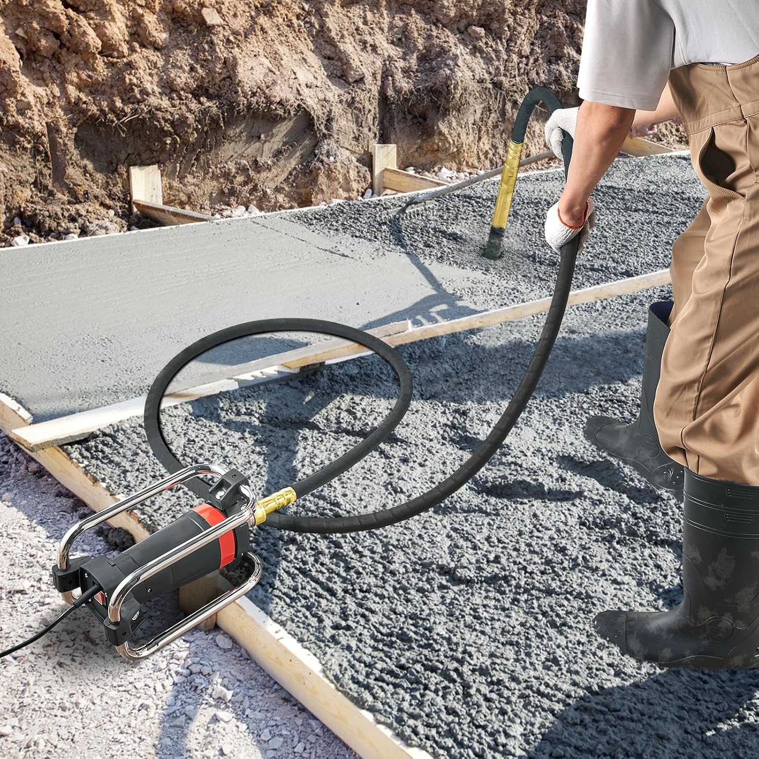 image:imageVEVOR Concrete Vibrator 1300W Power 16000 Vibrations Per Minute Durable 2HP Copper Engine Portable for Construction Comes with 1475ft Shaft Ideal for Removing Air Pockets amp SmoothingShaft new version