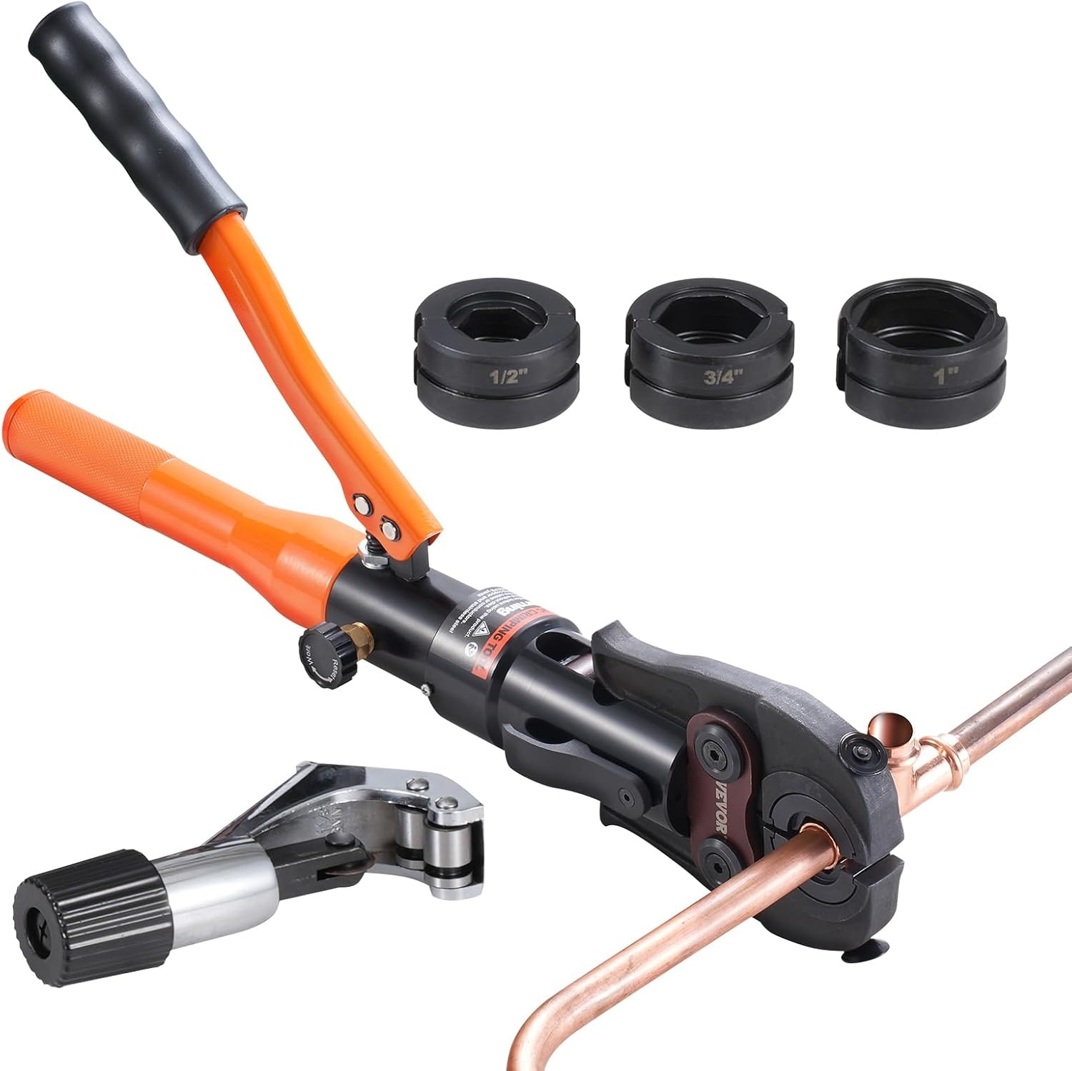 image:imageVEVOR Copper Pipe Crimping Tool Hydraulic Driven Press Tool with 12 34 1 VUS Jaws Copper Tube Fittings Pipe Crimpers for Narrow Spaces and Tee FittingsRectangular