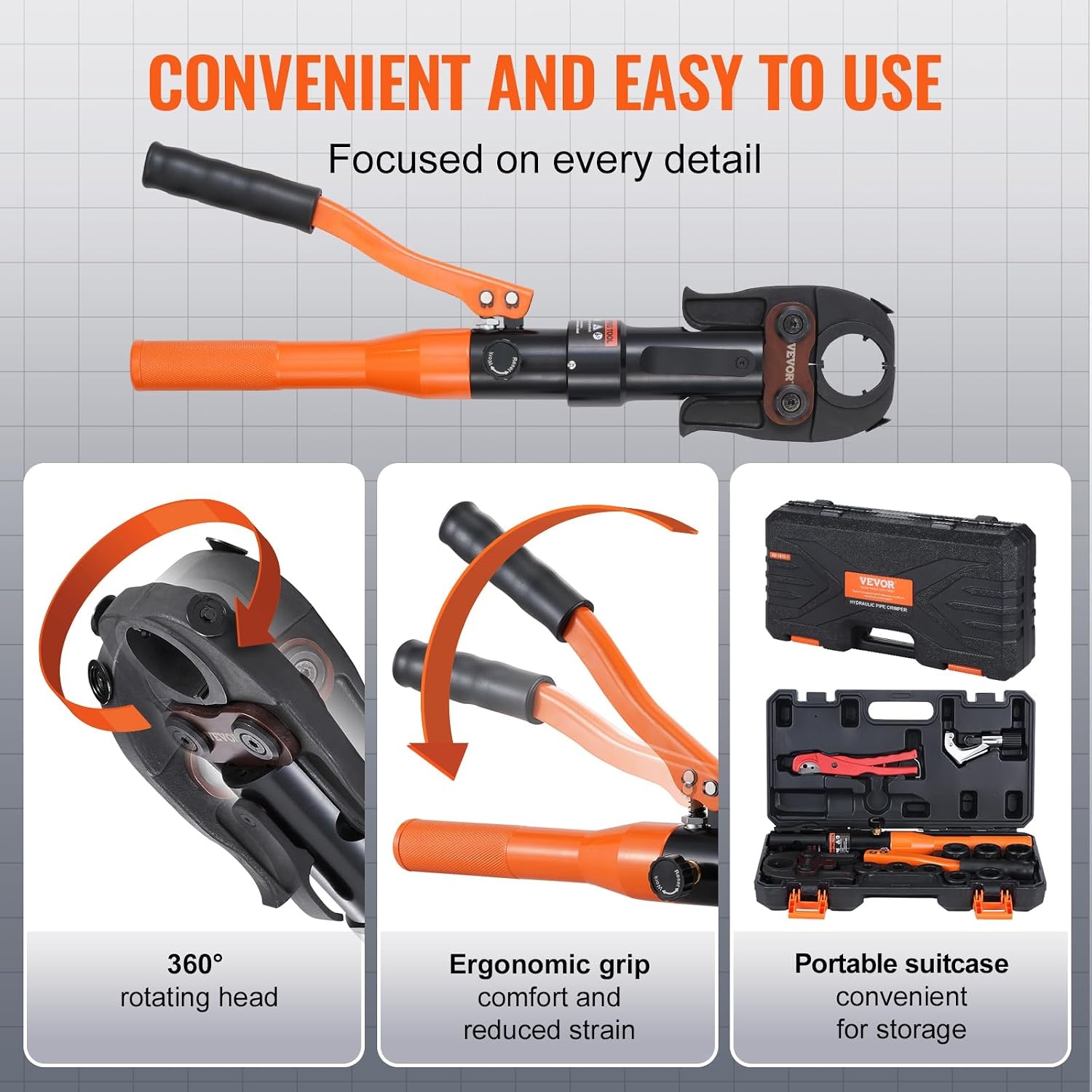 image:imageVEVOR Copper Pipe Crimping Tool Hydraulic Driven Press Tool with 12 34 1 VUS Jaws Copper Tube Fittings Pipe Crimpers for Narrow Spaces and Tee FittingsRectangular