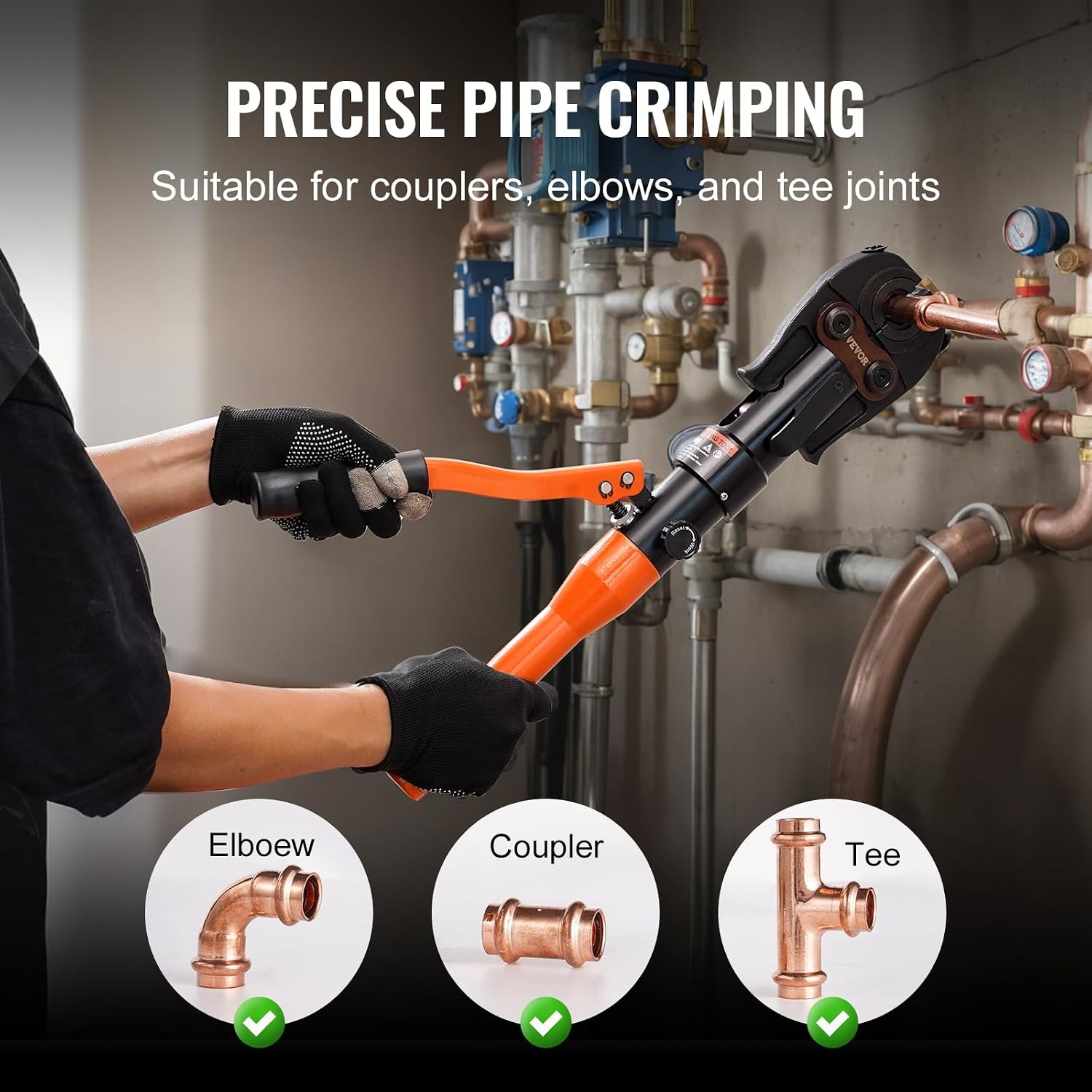 image:imageVEVOR Copper Pipe Crimping Tool Hydraulic Driven Press Tool with 12 34 1 VUS Jaws Copper Tube Fittings Pipe Crimpers for Narrow Spaces and Tee FittingsRectangular