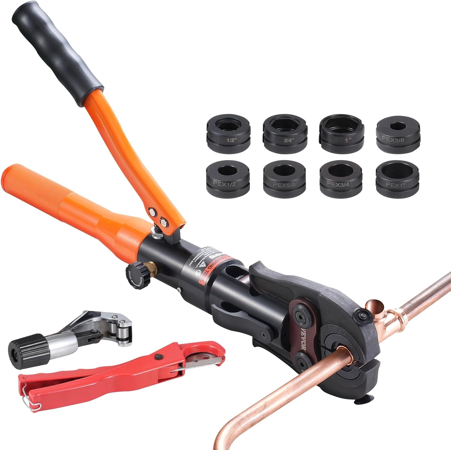 image:imageVEVOR Copper Pipe Crimping Tool Hydraulic Driven Press Tool with 12 34 1 VUS Jaws Copper Tube Fittings Pipe Crimpers for Narrow Spaces and Tee FittingsStraight