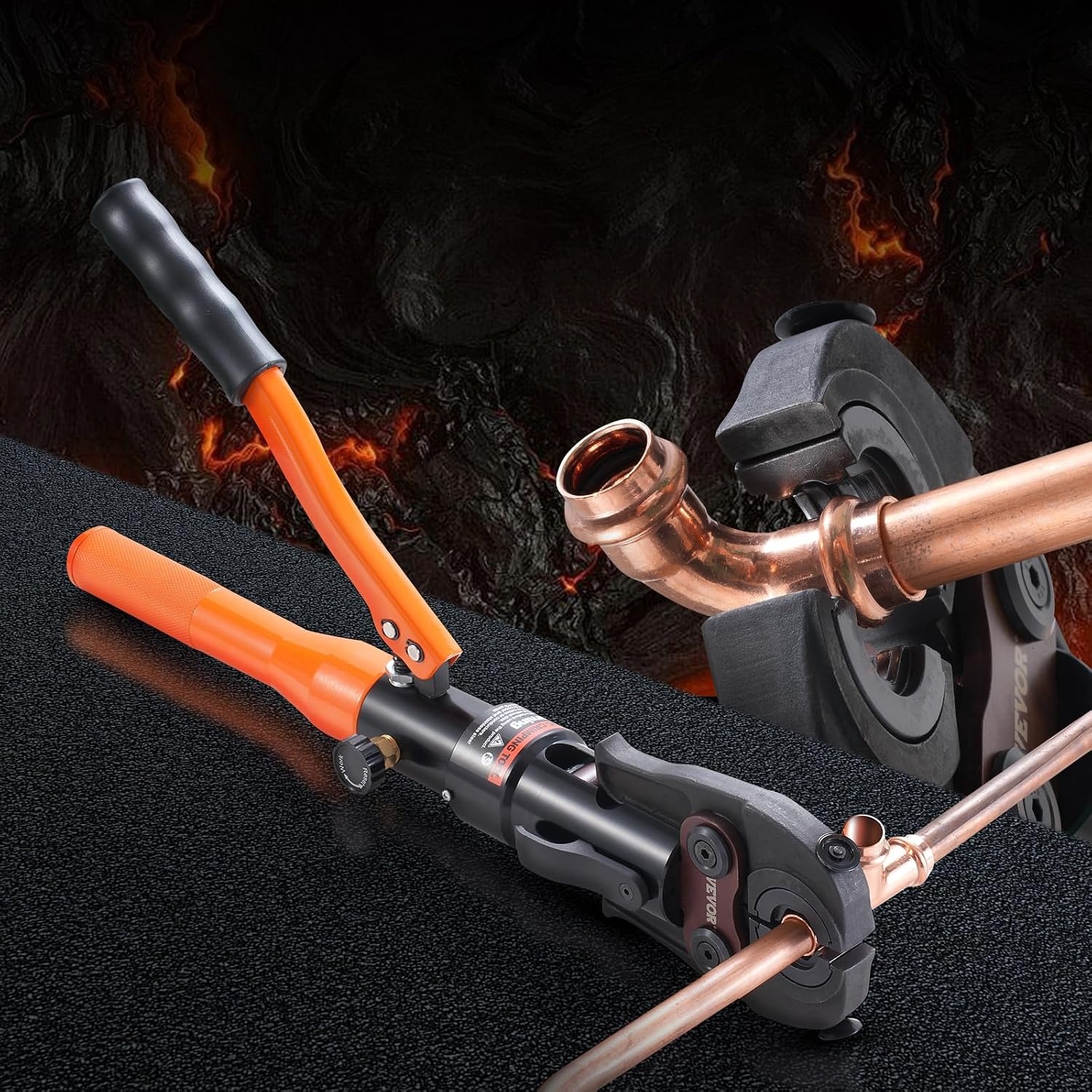 image:imageVEVOR Copper Pipe Crimping Tool Hydraulic Driven Press Tool with 12 34 1 VUS Jaws Copper Tube Fittings Pipe Crimpers for Narrow Spaces and Tee FittingsRectangular