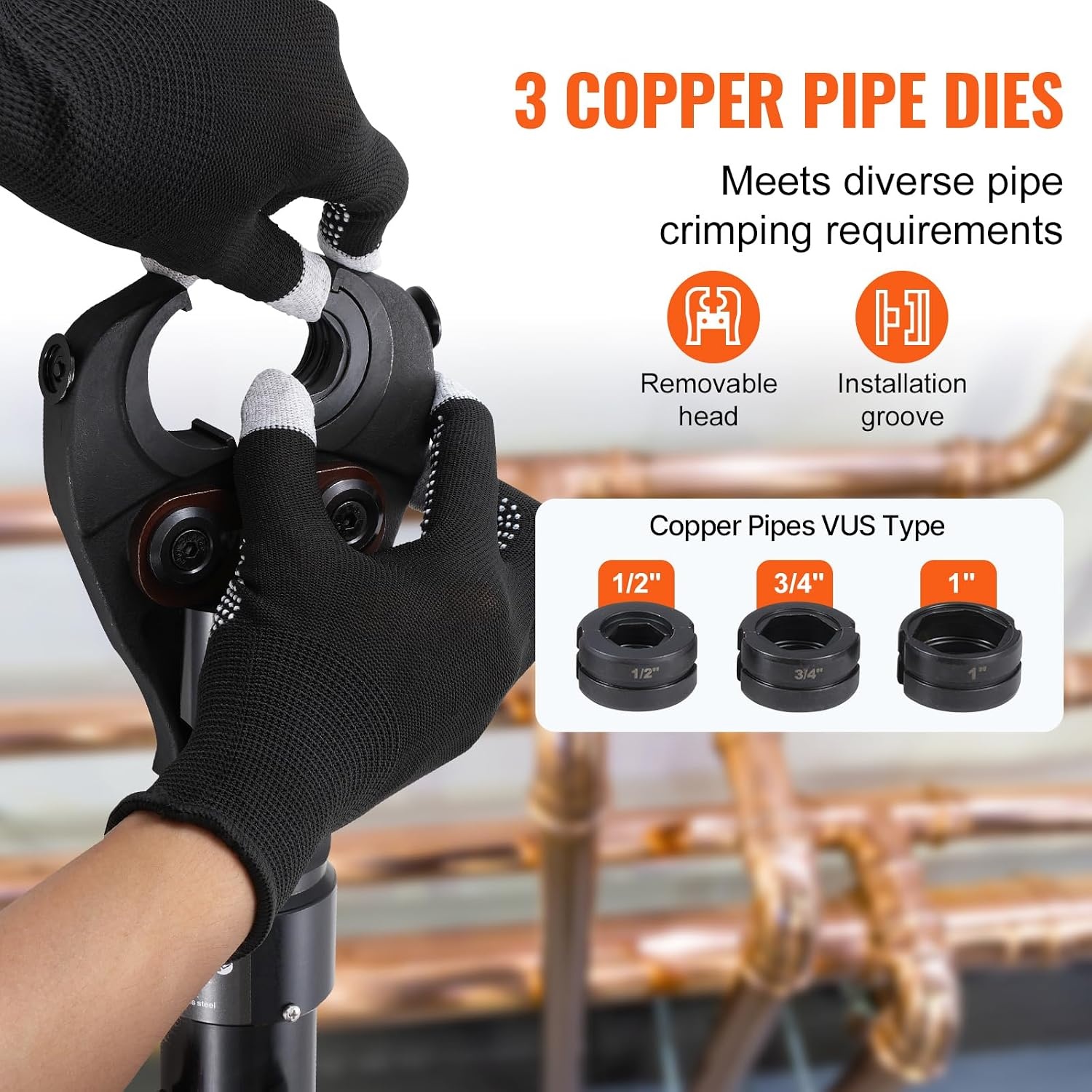 image:imageVEVOR Copper Pipe Crimping Tool Hydraulic Driven Press Tool with 12 34 1 VUS Jaws Copper Tube Fittings Pipe Crimpers for Narrow Spaces and Tee FittingsRectangular