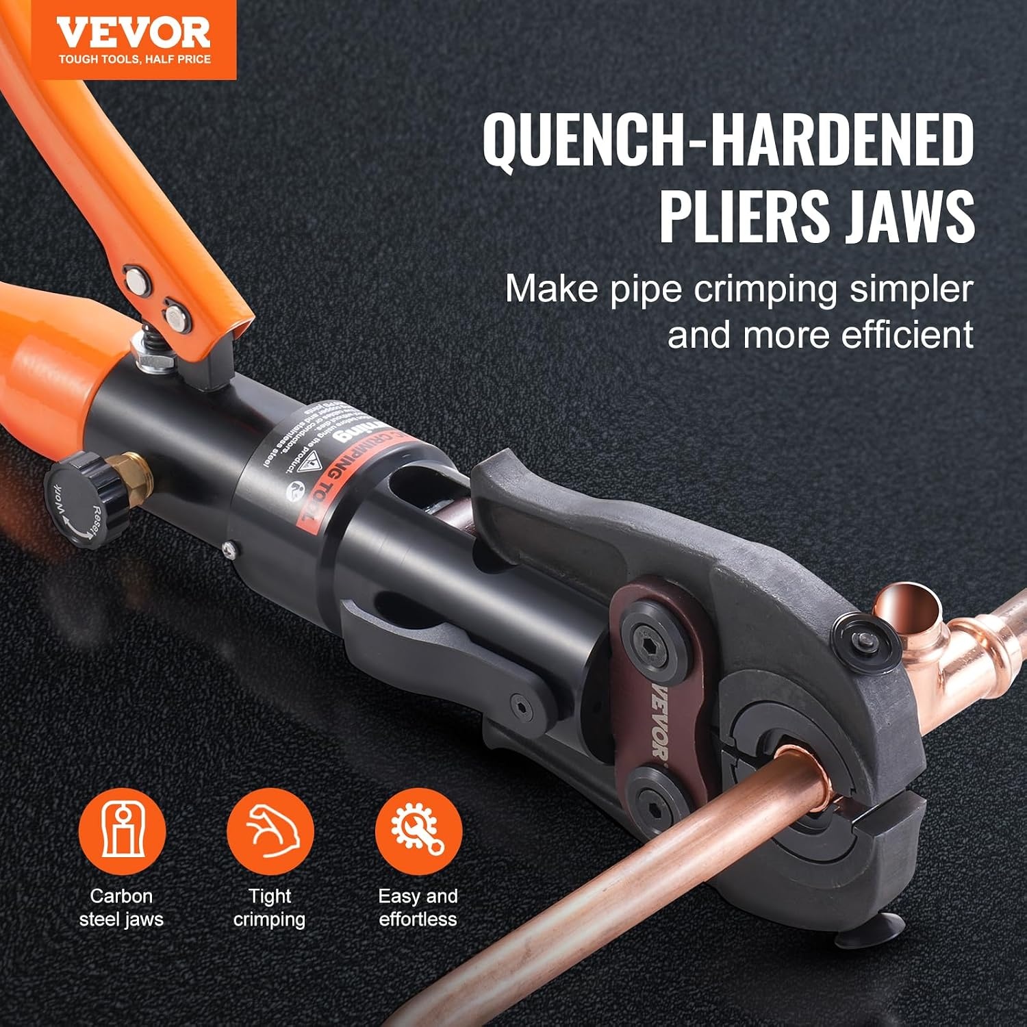image:imageVEVOR Copper Pipe Crimping Tool Hydraulic Driven Press Tool with 12 34 1 VUS Jaws Copper Tube Fittings Pipe Crimpers for Narrow Spaces and Tee FittingsStraight