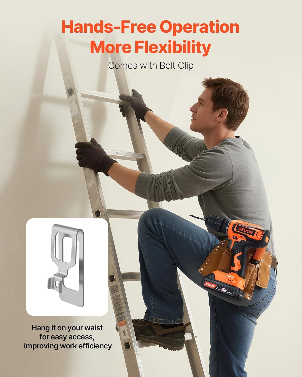 image:imageVEVOR Cordless Drill Driver 5In1 Metal Chuck DualSpeed Variable Drill Driver Kit with 2 Lithium Batteries and Charger Tool Box for Wood and Metal Drilling Screw Tightening or LooseningOrange