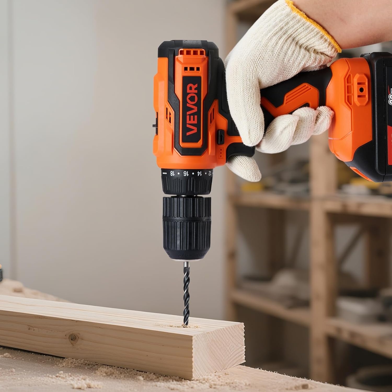 image:imageVEVOR Cordless Drill Driver 5In1 Metal Chuck DualSpeed Variable Drill Driver Kit with 2 Lithium Batteries and Charger Tool Box for Wood and Metal Drilling Screw Tightening or LooseningOrange