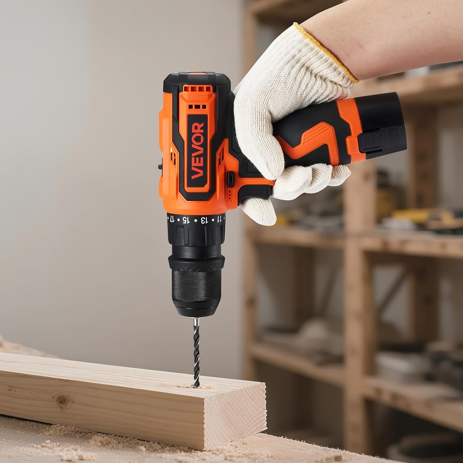 image:imageVEVOR Cordless Drill Driver 5In1 Metal Chuck DualSpeed Variable Drill Driver Kit with 2 Lithium Batteries and Charger Tool Box for Wood and Metal Drilling Screw Tightening or LooseningOrange