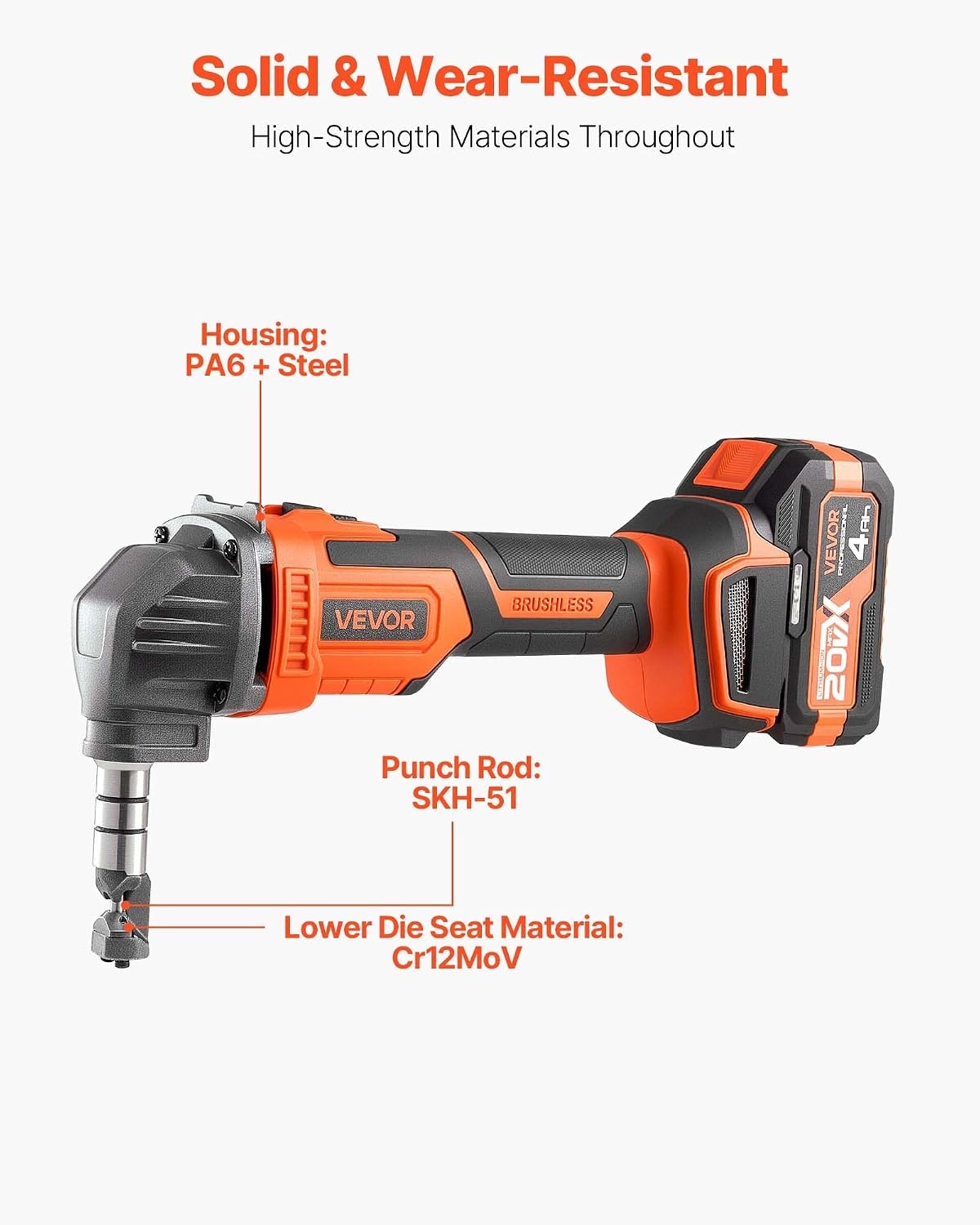 image:imageVEVOR Cordless Metal Nibbler with 18 V 2000 mAh Battery 1200 RPM Brushless Motor Electric Nibbler Metal Cutter with Plastic Carrying Case for Cutting Stainless Steel Aluminum and Copper Sheet006in16mm 20V 2200RPM