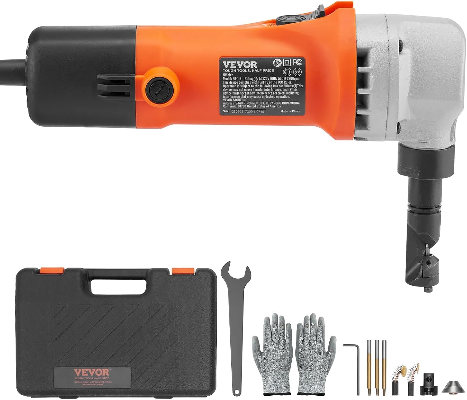 image:imageVEVOR Cordless Metal Nibbler with 18 V 2000 mAh Battery 1200 RPM Brushless Motor Electric Nibbler Metal Cutter with Plastic Carrying Case for Cutting Stainless Steel Aluminum and Copper Sheet006in16mm 550W 2200RPM