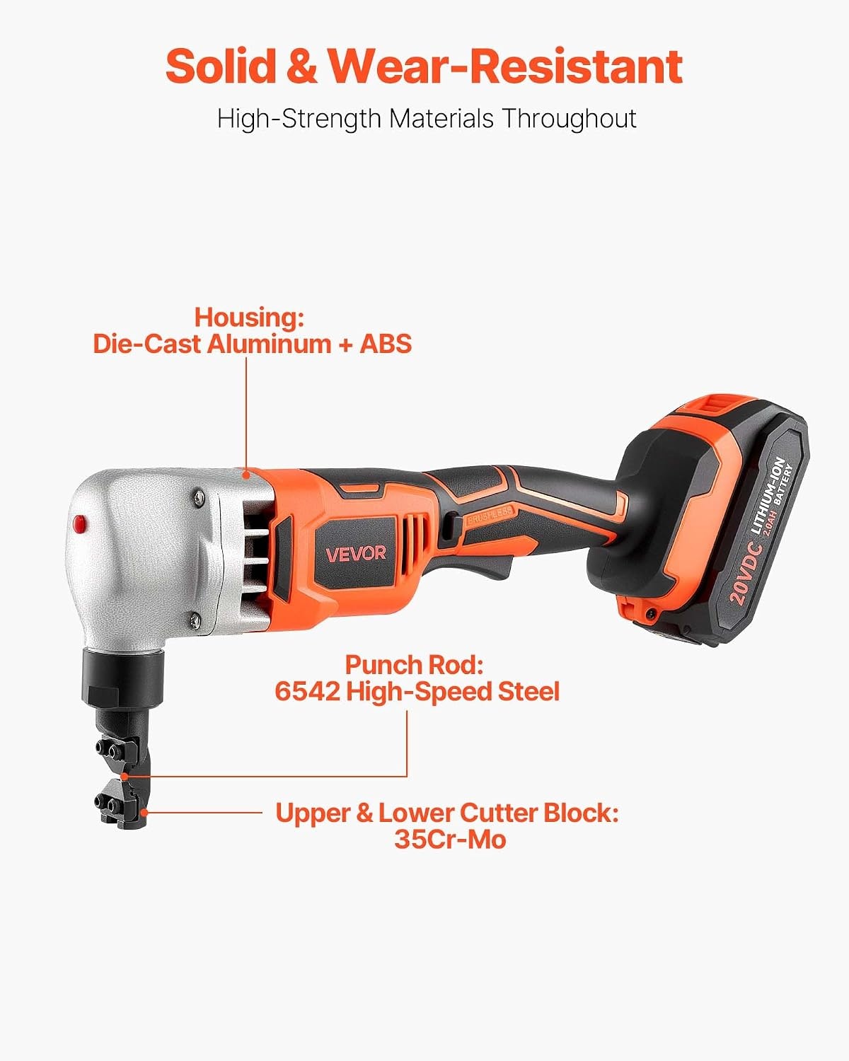 image:imageVEVOR Cordless Metal Nibbler with 18 V 2000 mAh Battery 1200 RPM Brushless Motor Electric Nibbler Metal Cutter with Plastic Carrying Case for Cutting Stainless Steel Aluminum and Copper Sheet006in16mm 18V 1200RPM