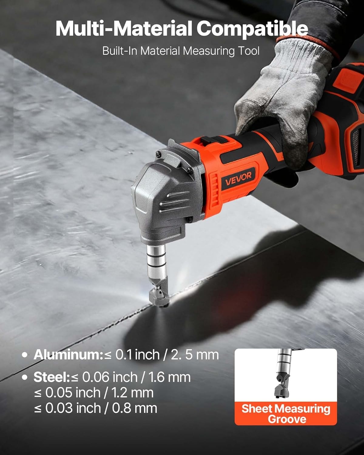 image:imageVEVOR Cordless Metal Nibbler with 18 V 2000 mAh Battery 1200 RPM Brushless Motor Electric Nibbler Metal Cutter with Plastic Carrying Case for Cutting Stainless Steel Aluminum and Copper Sheet006in16mm 20V 2200RPM
