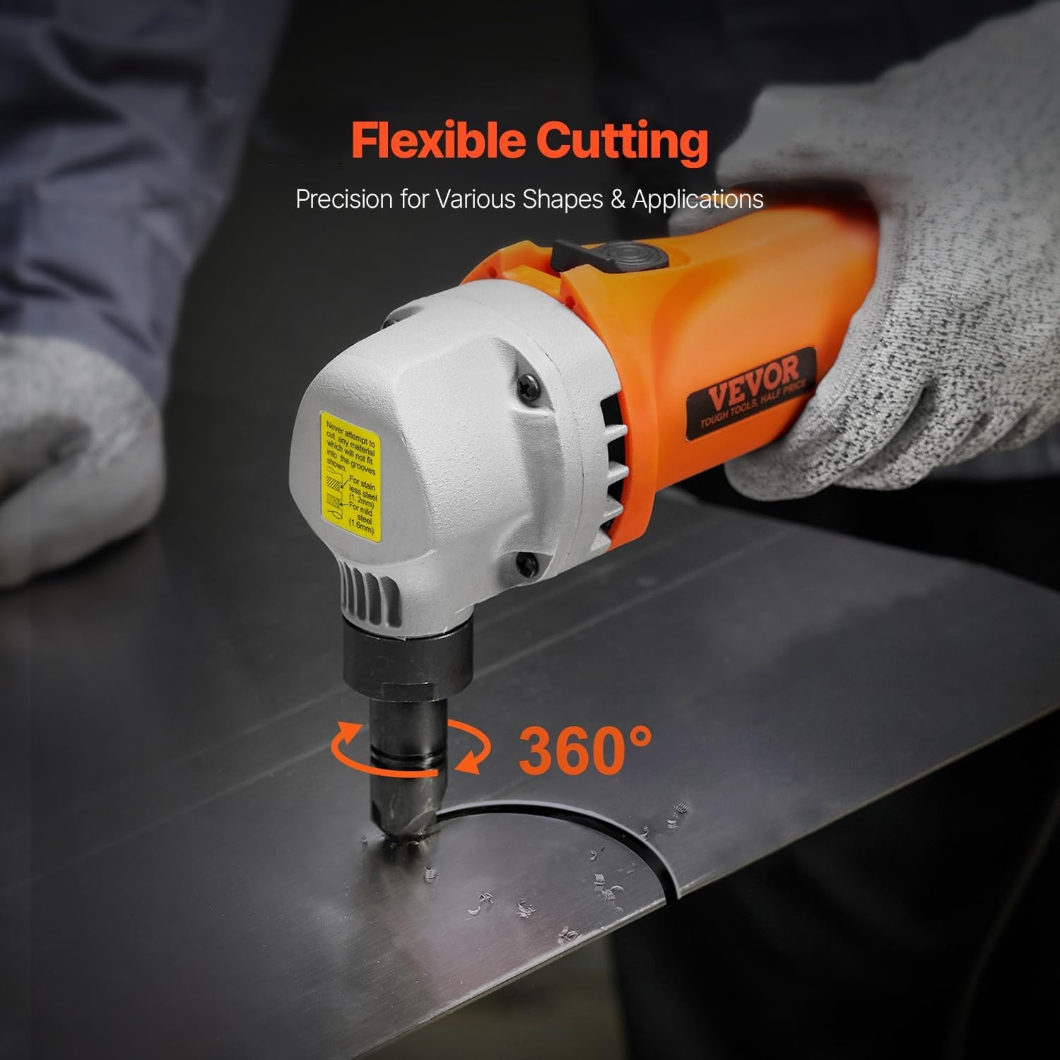 image:imageVEVOR Cordless Metal Nibbler with 18 V 2000 mAh Battery 1200 RPM Brushless Motor Electric Nibbler Metal Cutter with Plastic Carrying Case for Cutting Stainless Steel Aluminum and Copper Sheet006in16mm 550W 2200RPM