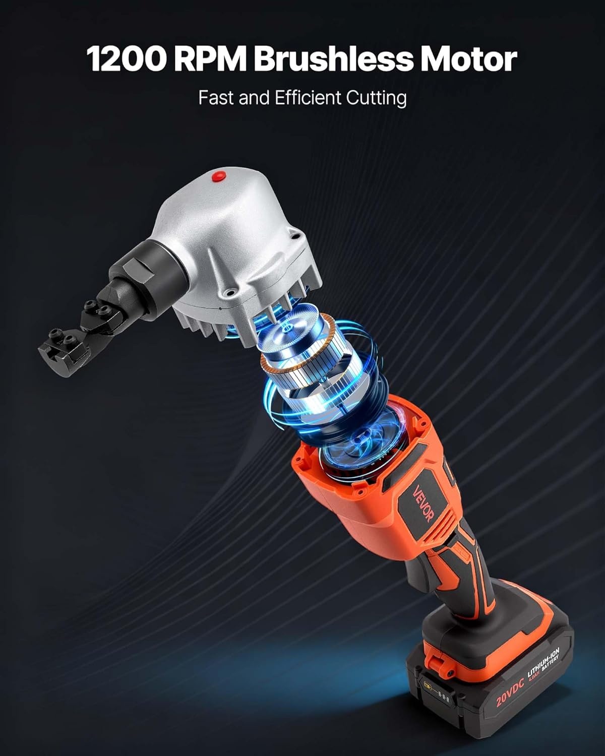 image:imageVEVOR Cordless Metal Nibbler with 18 V 2000 mAh Battery 1200 RPM Brushless Motor Electric Nibbler Metal Cutter with Plastic Carrying Case for Cutting Stainless Steel Aluminum and Copper Sheet007in18mm 18V 1200RPM