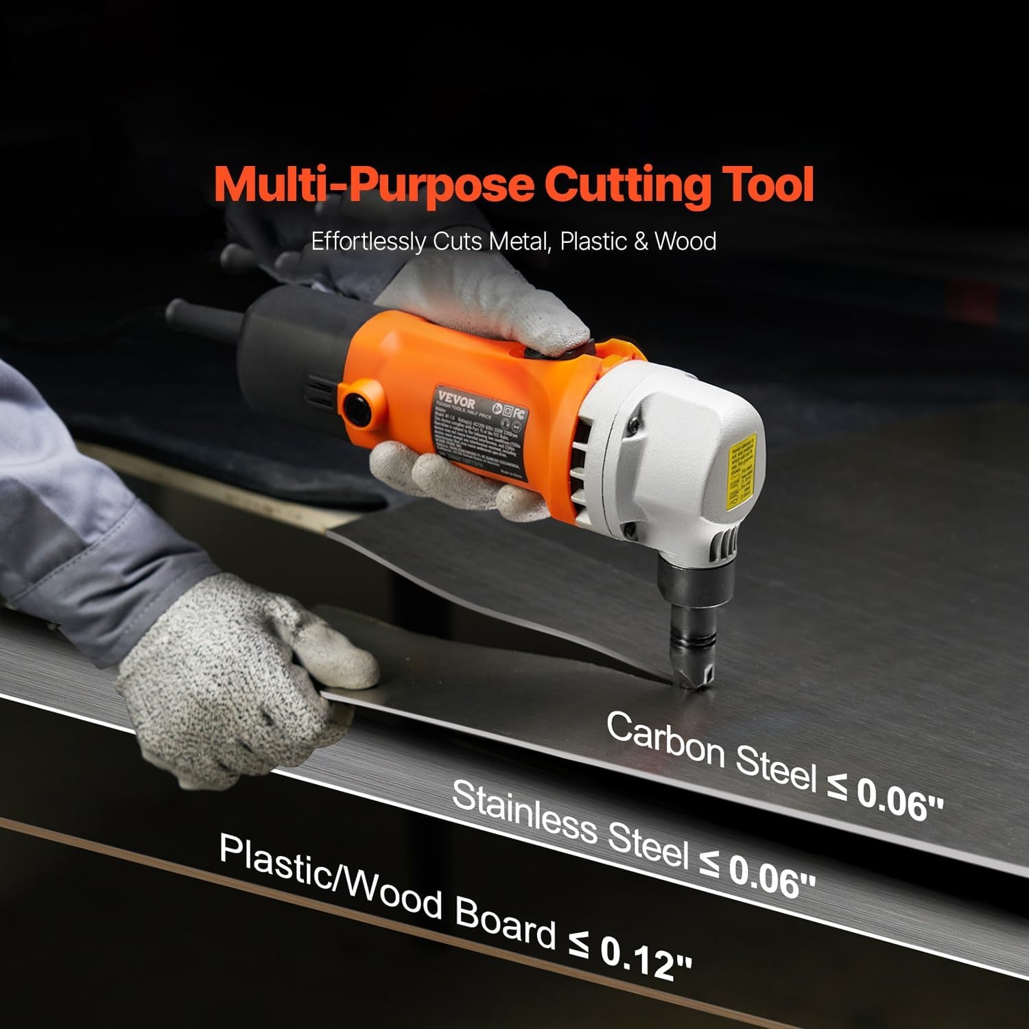 image:imageVEVOR Cordless Metal Nibbler with 18 V 2000 mAh Battery 1200 RPM Brushless Motor Electric Nibbler Metal Cutter with Plastic Carrying Case for Cutting Stainless Steel Aluminum and Copper Sheet006in16mm 550W 2200RPM