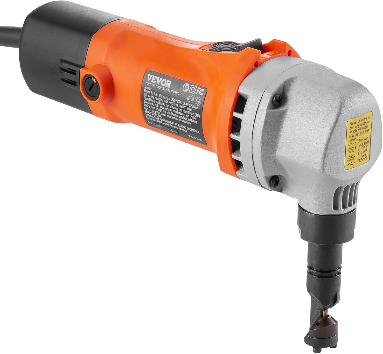 image:imageVEVOR Cordless Metal Nibbler with 18 V 2000 mAh Battery 1200 RPM Brushless Motor Electric Nibbler Metal Cutter with Plastic Carrying Case for Cutting Stainless Steel Aluminum and Copper Sheet006in16mm 550W 2200RPM