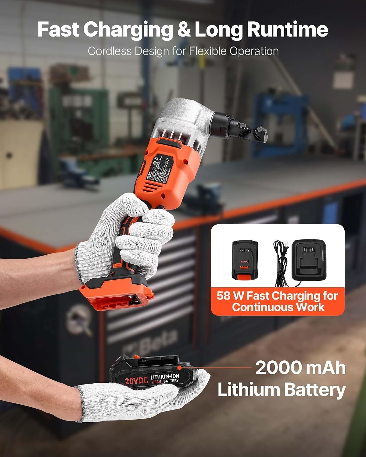 image:imageVEVOR Cordless Metal Nibbler with 18 V 2000 mAh Battery 1200 RPM Brushless Motor Electric Nibbler Metal Cutter with Plastic Carrying Case for Cutting Stainless Steel Aluminum and Copper Sheet006in16mm 18V 1200RPM