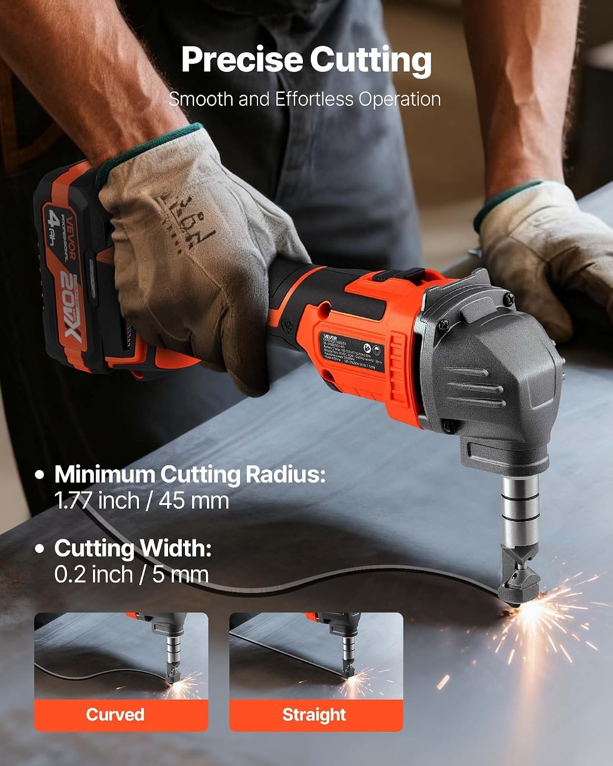 image:imageVEVOR Cordless Metal Nibbler with 18 V 2000 mAh Battery 1200 RPM Brushless Motor Electric Nibbler Metal Cutter with Plastic Carrying Case for Cutting Stainless Steel Aluminum and Copper Sheet006in16mm 20V 2200RPM