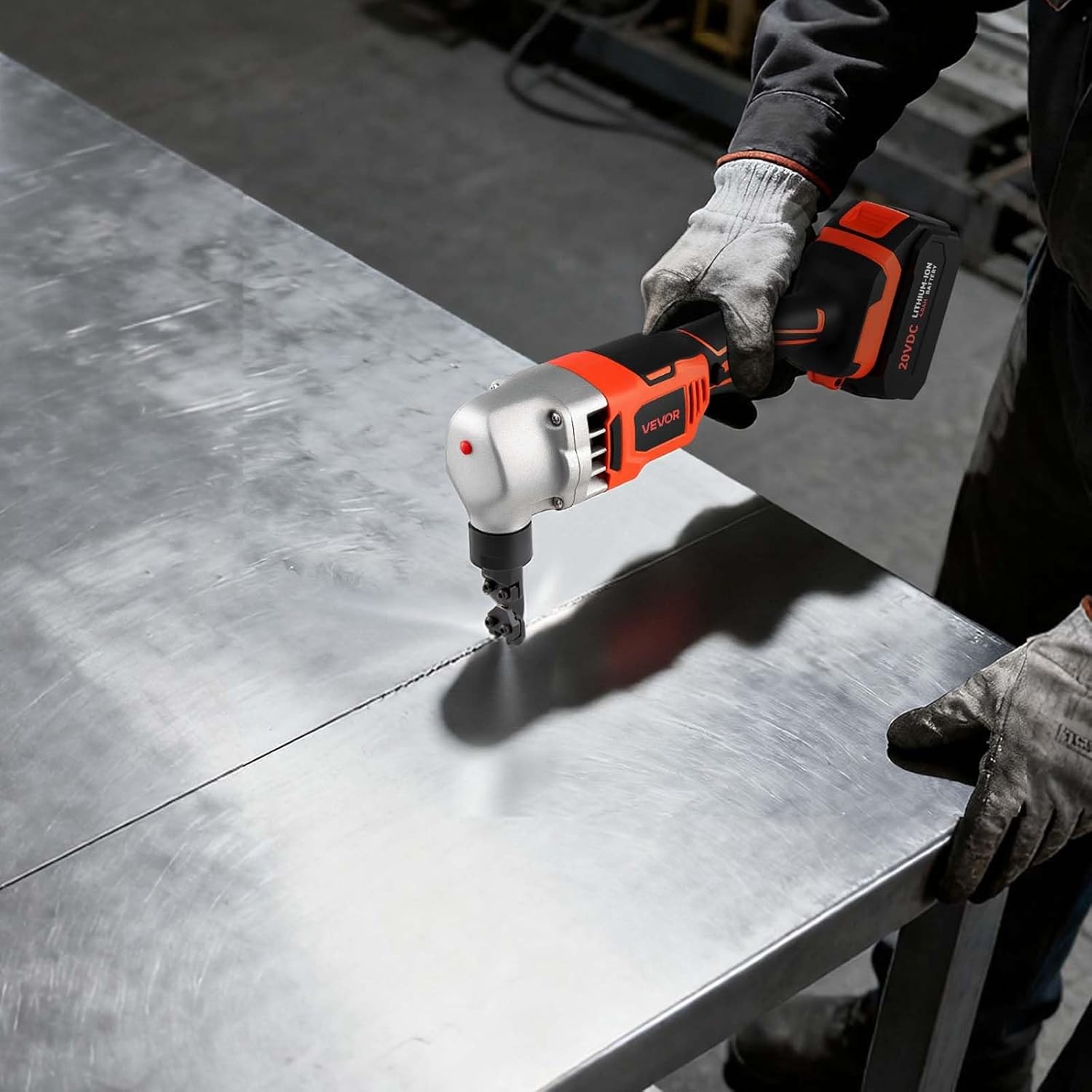 image:imageVEVOR Cordless Metal Nibbler with 18 V 2000 mAh Battery 1200 RPM Brushless Motor Electric Nibbler Metal Cutter with Plastic Carrying Case for Cutting Stainless Steel Aluminum and Copper Sheet007in18mm 18V 1200RPM