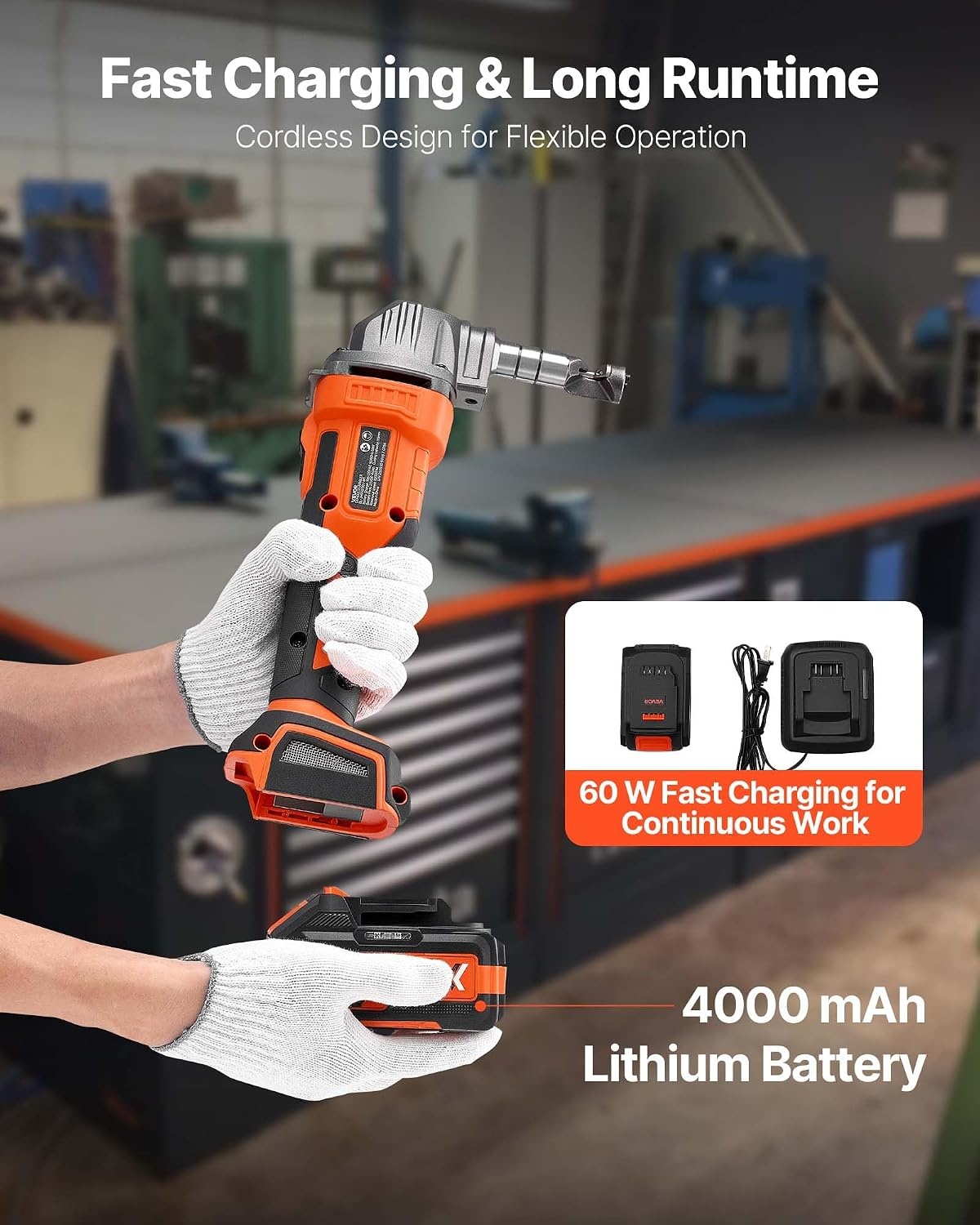 image:imageVEVOR Cordless Metal Nibbler with 18 V 2000 mAh Battery 1200 RPM Brushless Motor Electric Nibbler Metal Cutter with Plastic Carrying Case for Cutting Stainless Steel Aluminum and Copper Sheet006in16mm 20V 2200RPM