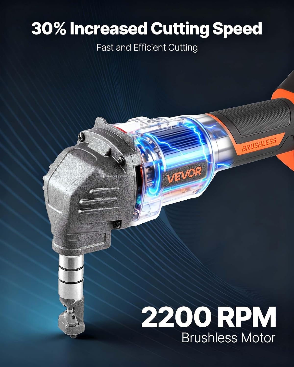 image:imageVEVOR Cordless Metal Nibbler with 18 V 2000 mAh Battery 1200 RPM Brushless Motor Electric Nibbler Metal Cutter with Plastic Carrying Case for Cutting Stainless Steel Aluminum and Copper Sheet006in16mm 20V 2200RPM