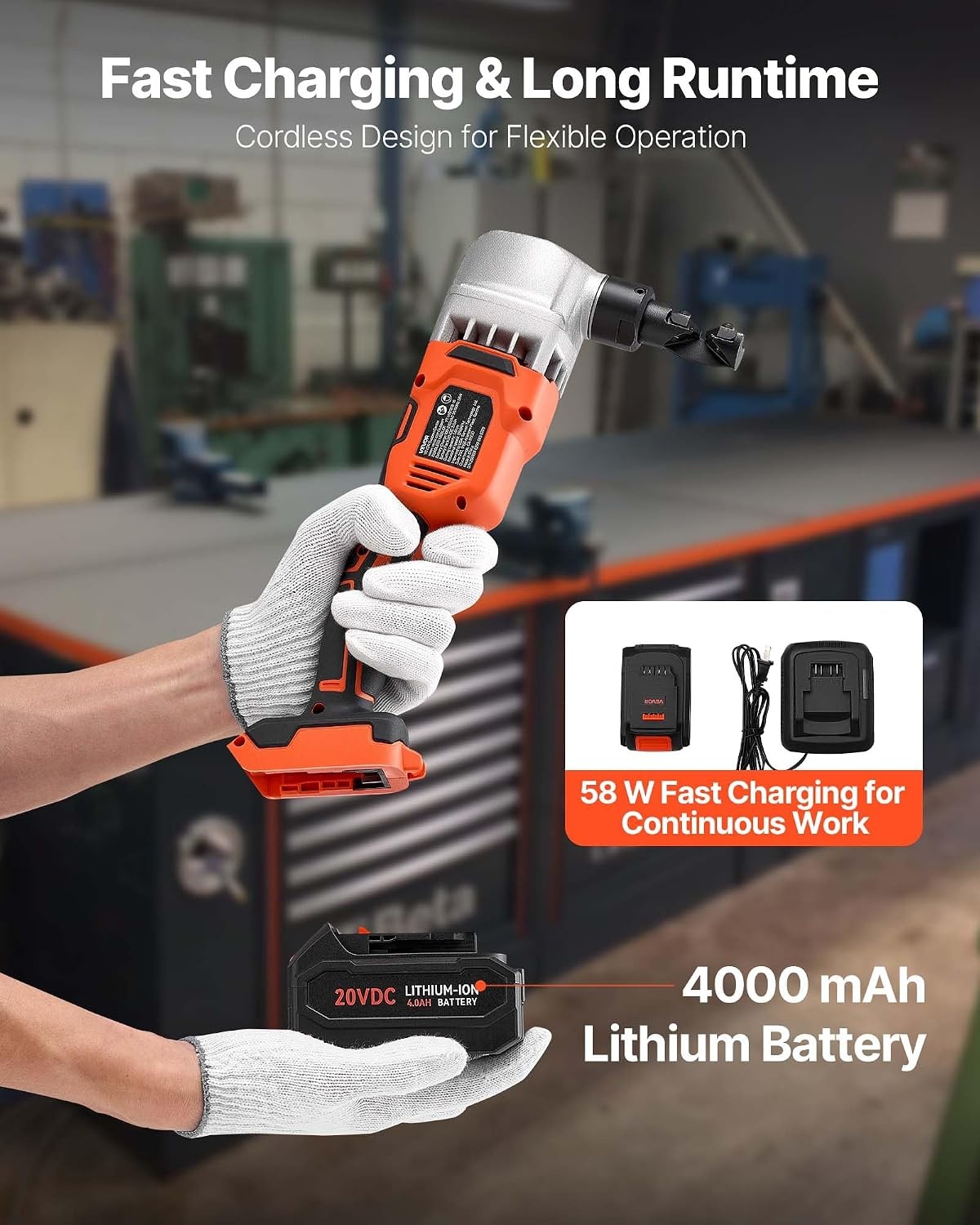image:imageVEVOR Cordless Metal Nibbler with 18 V 2000 mAh Battery 1200 RPM Brushless Motor Electric Nibbler Metal Cutter with Plastic Carrying Case for Cutting Stainless Steel Aluminum and Copper Sheet007in18mm 18V 1200RPM