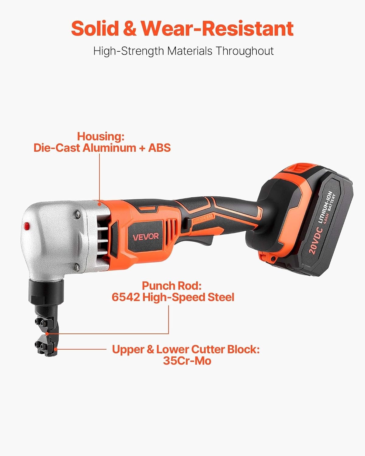 image:imageVEVOR Cordless Metal Nibbler with 18 V 2000 mAh Battery 1200 RPM Brushless Motor Electric Nibbler Metal Cutter with Plastic Carrying Case for Cutting Stainless Steel Aluminum and Copper Sheet007in18mm 18V 1200RPM