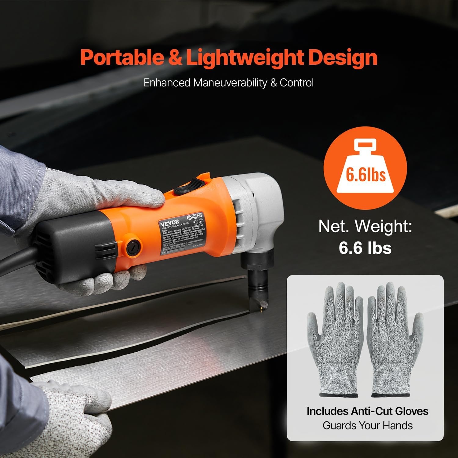 image:imageVEVOR Cordless Metal Nibbler with 18 V 2000 mAh Battery 1200 RPM Brushless Motor Electric Nibbler Metal Cutter with Plastic Carrying Case for Cutting Stainless Steel Aluminum and Copper Sheet006in16mm 550W 2200RPM