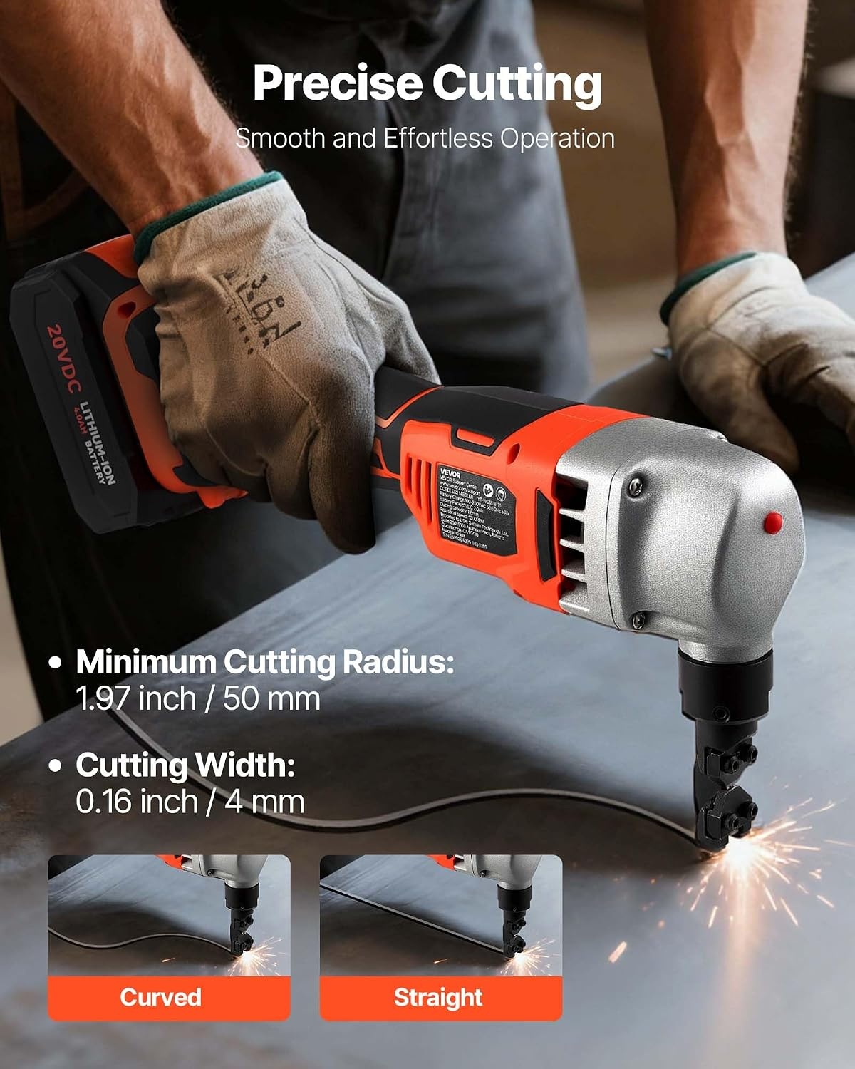 image:imageVEVOR Cordless Metal Nibbler with 18 V 2000 mAh Battery 1200 RPM Brushless Motor Electric Nibbler Metal Cutter with Plastic Carrying Case for Cutting Stainless Steel Aluminum and Copper Sheet007in18mm 18V 1200RPM