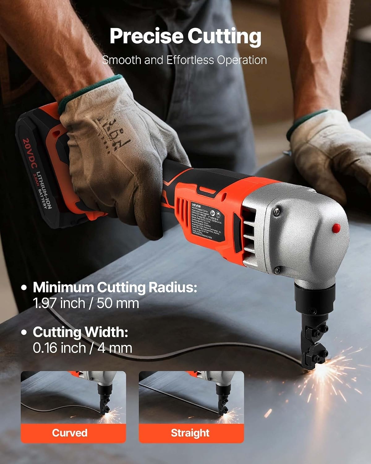 image:imageVEVOR Cordless Metal Nibbler with 18 V 2000 mAh Battery 1200 RPM Brushless Motor Electric Nibbler Metal Cutter with Plastic Carrying Case for Cutting Stainless Steel Aluminum and Copper Sheet006in16mm 18V 1200RPM