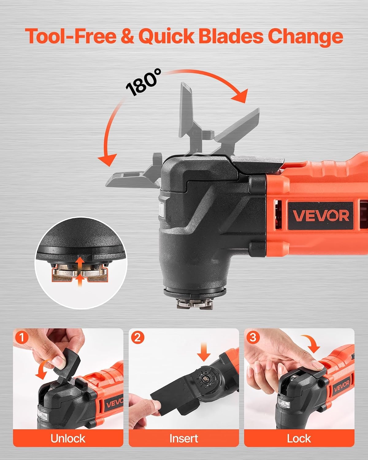image:imageVEVOR Cordless Oscillating Tool 20V Multitool Oscillating Tool with 6 Variable Speeds 850017000 OPM 32 Oscillating Angle 8PCS Saw Accessories amp LED Work Light Battery Pack Not Included20VB