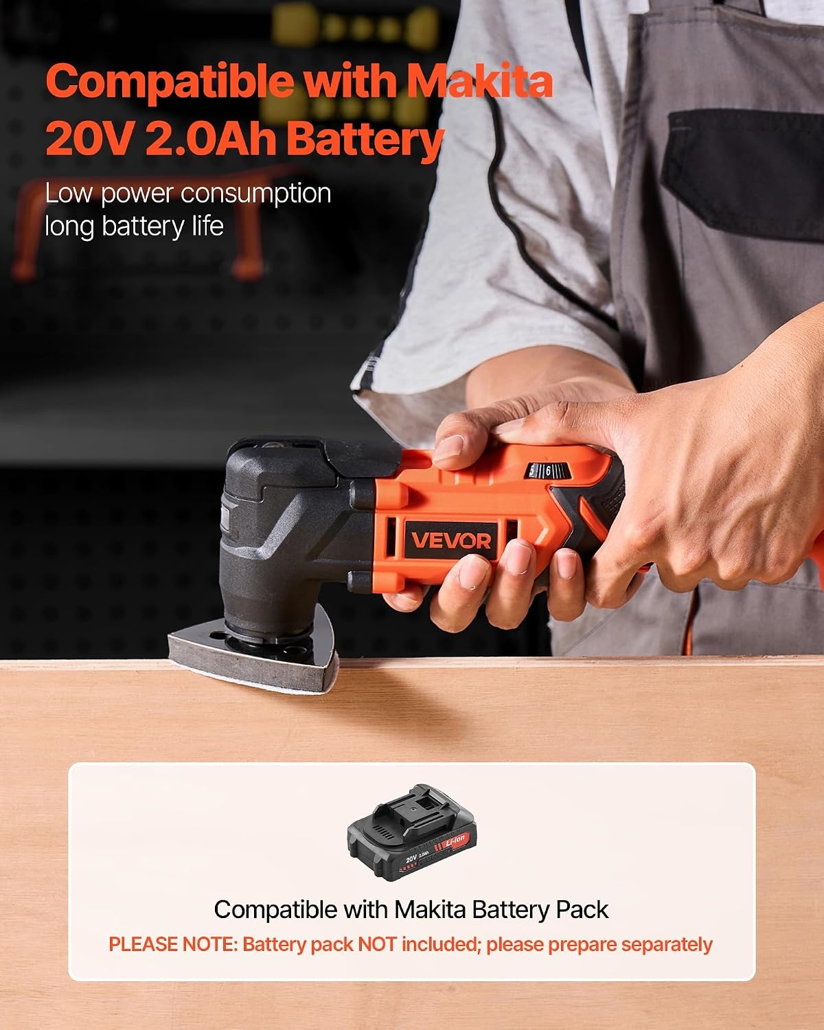 image:imageVEVOR Cordless Oscillating Tool 20V Multitool Oscillating Tool with 6 Variable Speeds 850017000 OPM 32 Oscillating Angle 8PCS Saw Accessories amp LED Work Light Battery Pack Not Included20VA