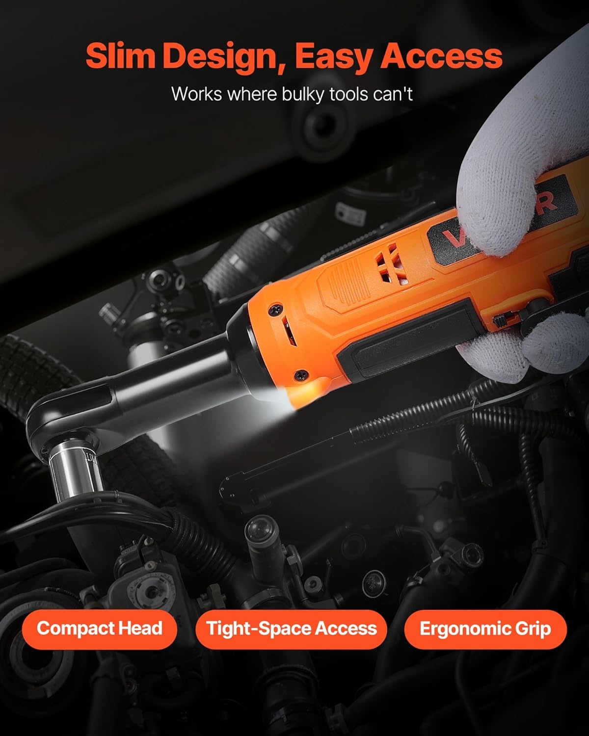 image:imageVEVOR Cordless Ratchet Wrench 38 inch Drive 240 RPM up to 33 ftlbs of Torque Extended Battery Powered Electric Ratchet Wrench Set with Two Batteries Charger Sockets Adaptor and Extension Bar33 ftlbs Extended Head Manual Ratchet Wrench