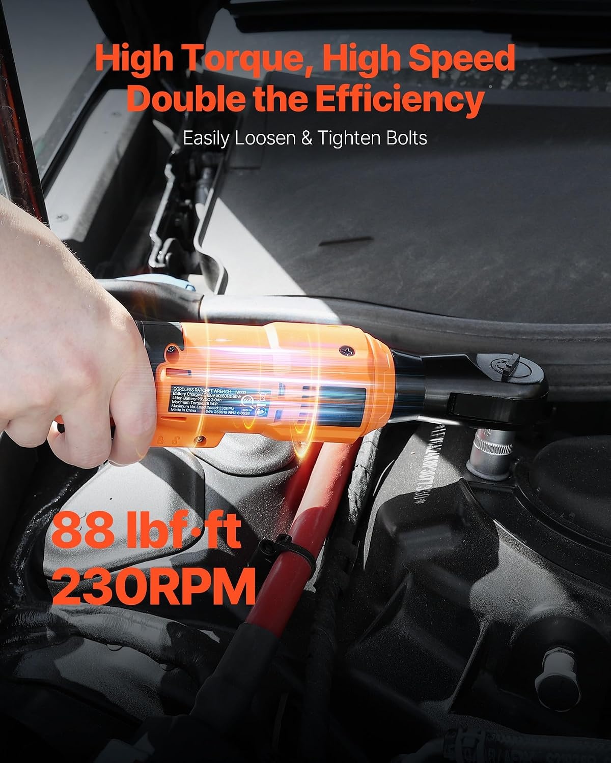 image:imageVEVOR Cordless Ratchet Wrench 38 inch Drive 240 RPM up to 33 ftlbs of Torque Extended Battery Powered Electric Ratchet Wrench Set with Two Batteries Charger Sockets Adaptor and Extension Bar88 ftlbs Standard Head Extension Bar