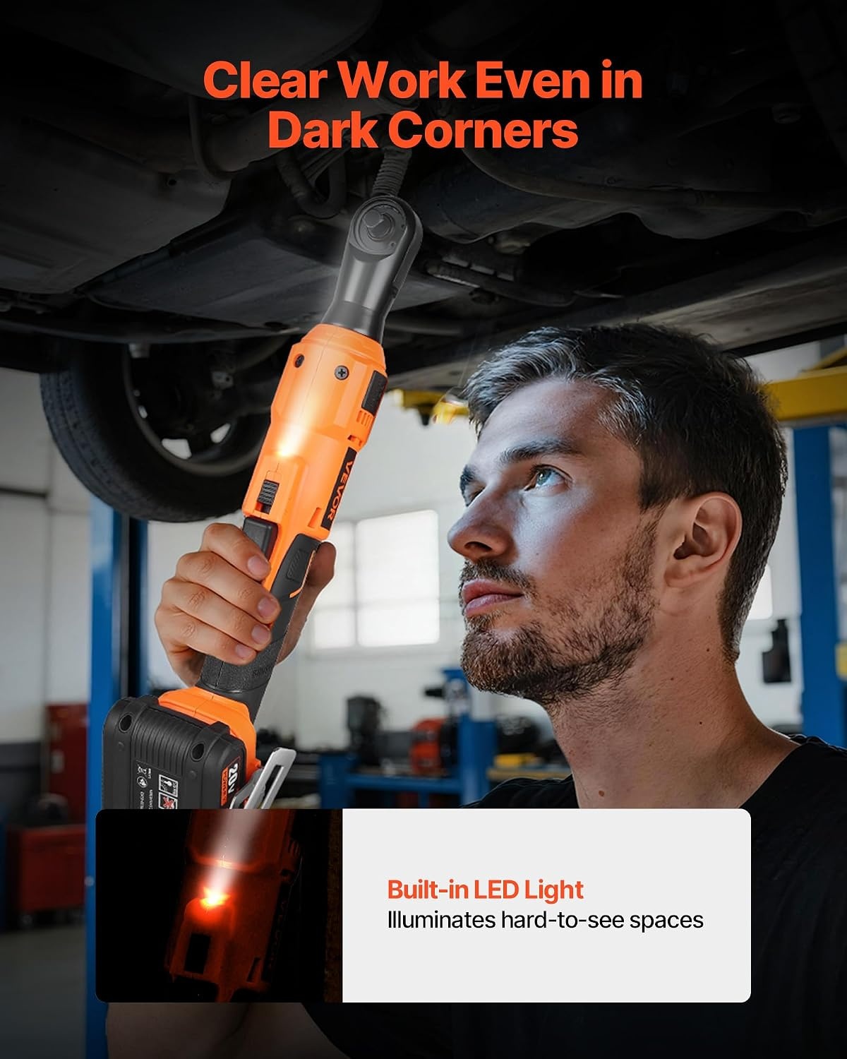image:imageVEVOR Cordless Ratchet Wrench 38 inch Drive 240 RPM up to 33 ftlbs of Torque Extended Battery Powered Electric Ratchet Wrench Set with Two Batteries Charger Sockets Adaptor and Extension Bar88 ftlbs Standard Head Extension Bar