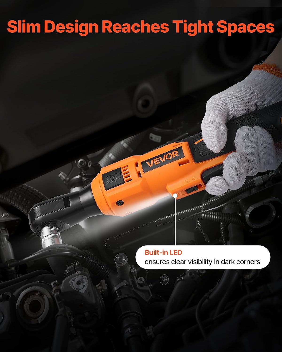 image:imageVEVOR Cordless Ratchet Wrench 38 inch Drive 240 RPM up to 33 ftlbs of Torque Extended Battery Powered Electric Ratchet Wrench Set with Two Batteries Charger Sockets Adaptor and Extension Bar88 ftlbs Standard Head Extension Bar