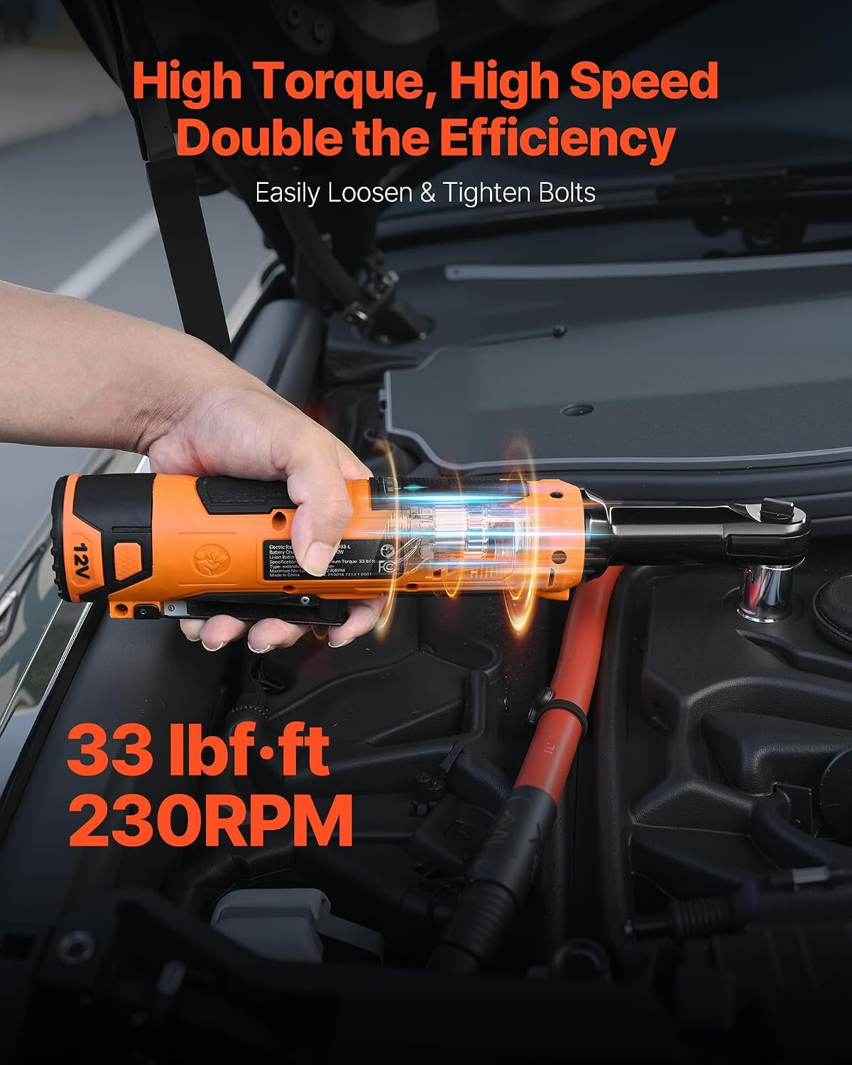 image:imageVEVOR Cordless Ratchet Wrench 38 inch Drive 240 RPM up to 33 ftlbs of Torque Extended Battery Powered Electric Ratchet Wrench Set with Two Batteries Charger Sockets Adaptor and Extension Bar33 ftlbs Extended Head Manual Ratchet Wrench