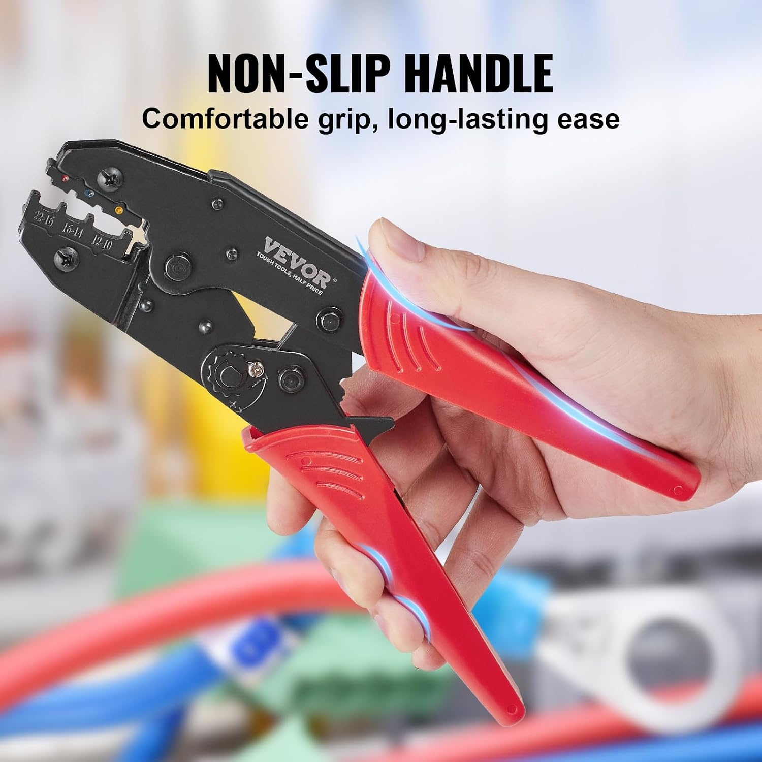 image:imageVEVOR Crimping Tool For Insulated Electrical Connectors AWG2210 Heat ShrinkNylon Terminal Crimper Wire Crimp Pliers with a Pair Of Gloves a Wire Stripping Pliers and 210pcs Heat Shrink Tubes Brand VEVOR