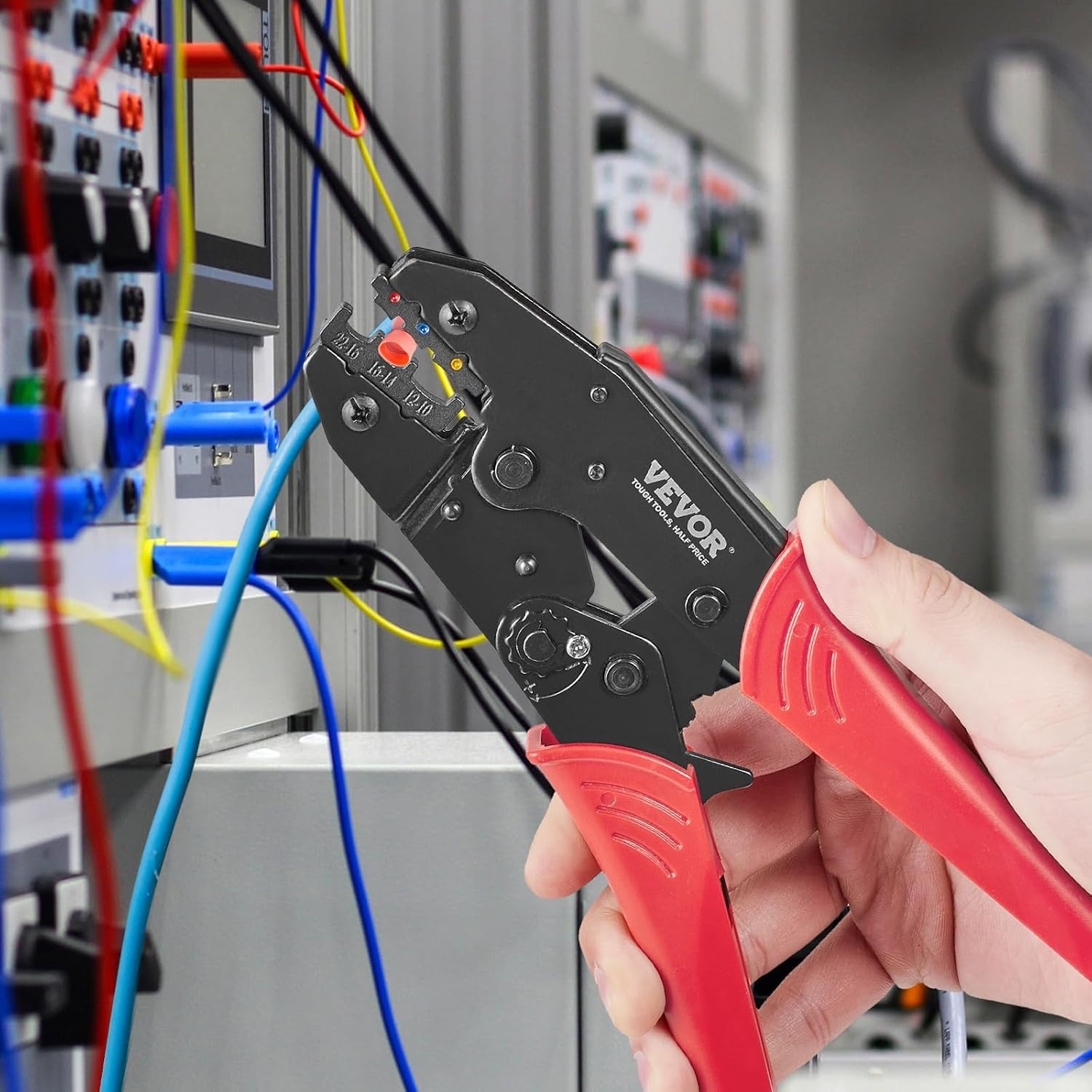 image:imageVEVOR Crimping Tool For Insulated Electrical Connectors AWG2210 Heat ShrinkNylon Terminal Crimper Wire Crimp Pliers with a Pair Of Gloves a Wire Stripping Pliers and 210pcs Heat Shrink Tubes Brand VEVOR