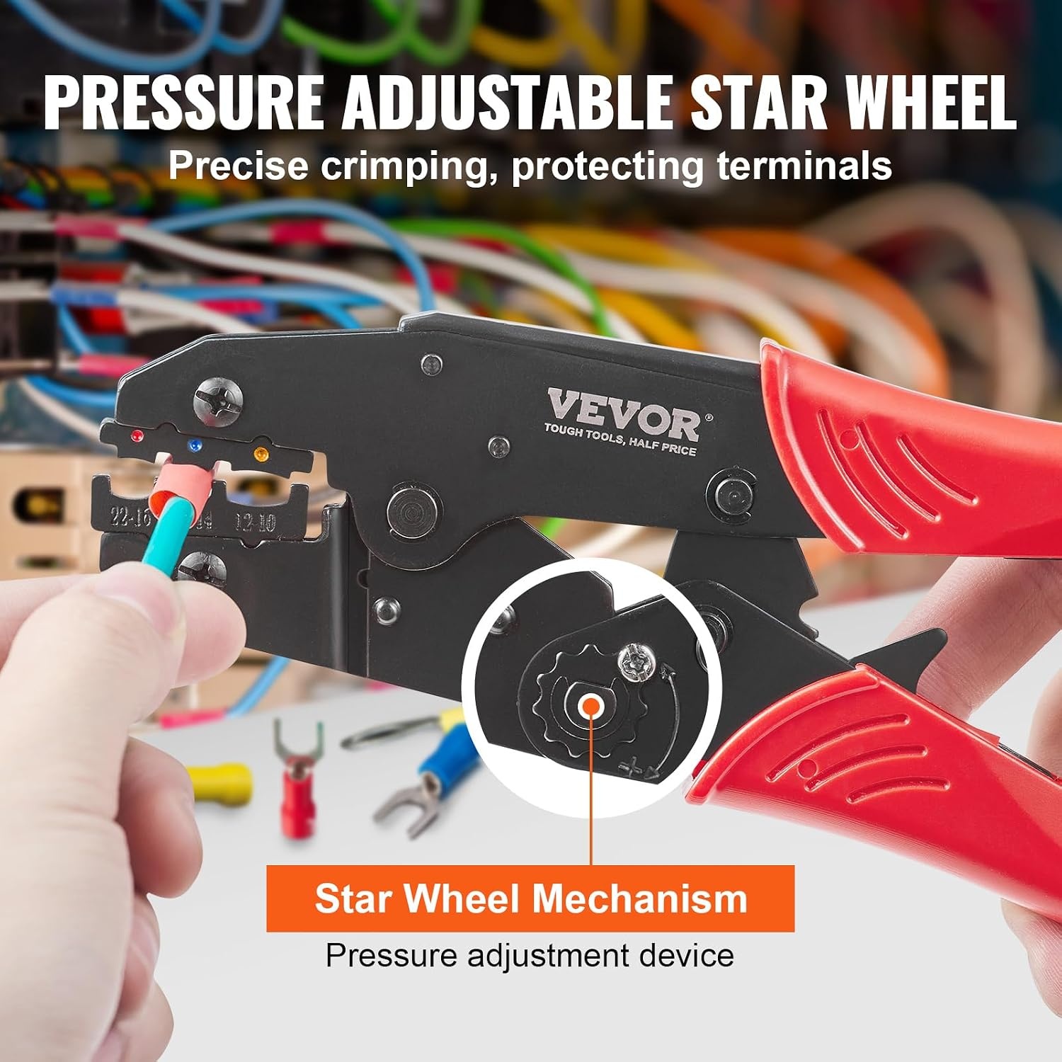 image:imageVEVOR Crimping Tool For Insulated Electrical Connectors AWG2210 Heat ShrinkNylon Terminal Crimper Wire Crimp Pliers with a Pair Of Gloves a Wire Stripping Pliers and 210pcs Heat Shrink Tubes Brand VEVOR