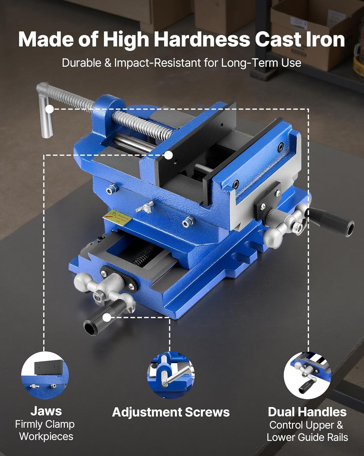 image:imageVEVOR Cross Slide Drill Press Vise 4 Inch Jaw Width 2 Way XY Axis Bench Vise 35 Inch Max Jaw Opening Heavy Duty Cast Iron Workbench Vice Clamp for Woodworking Drilling CNC Milling Machine